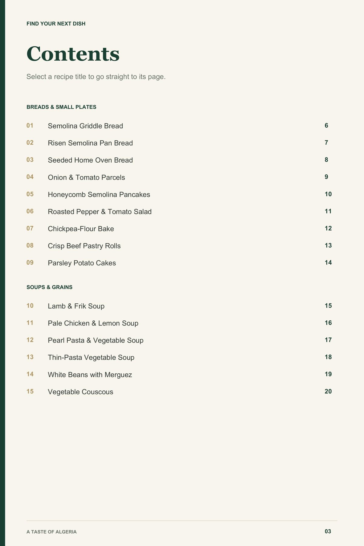 Contents, page 1 from A Taste of Algeria