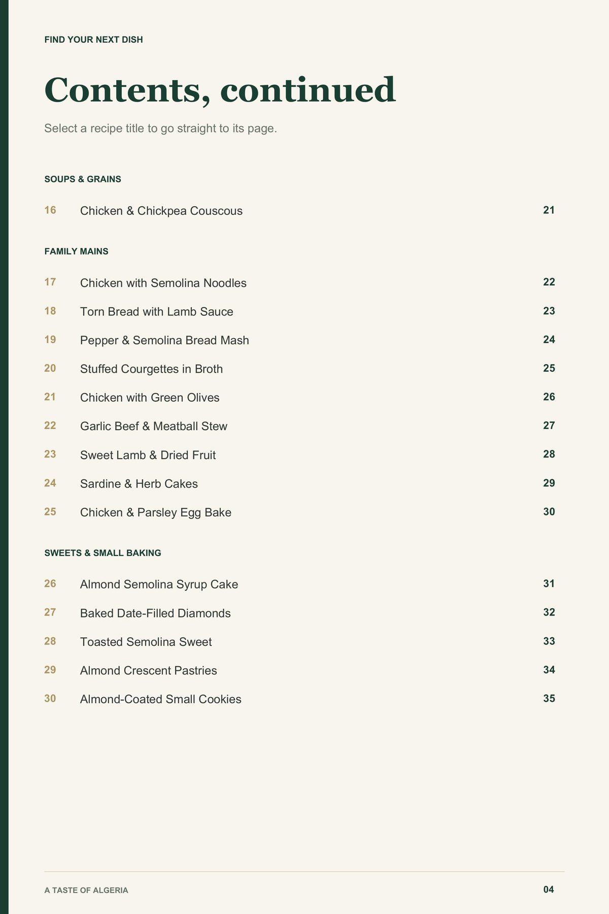 Contents, page 2 from A Taste of Algeria