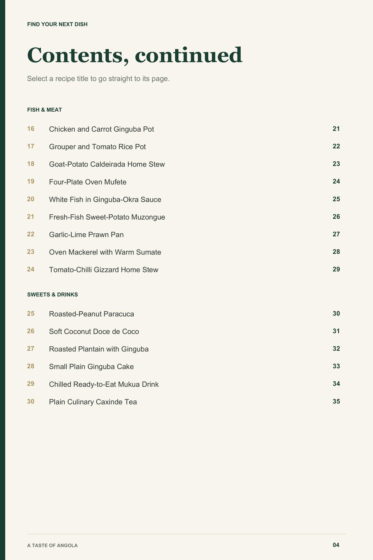 Contents, page 2 from A Taste of Angola