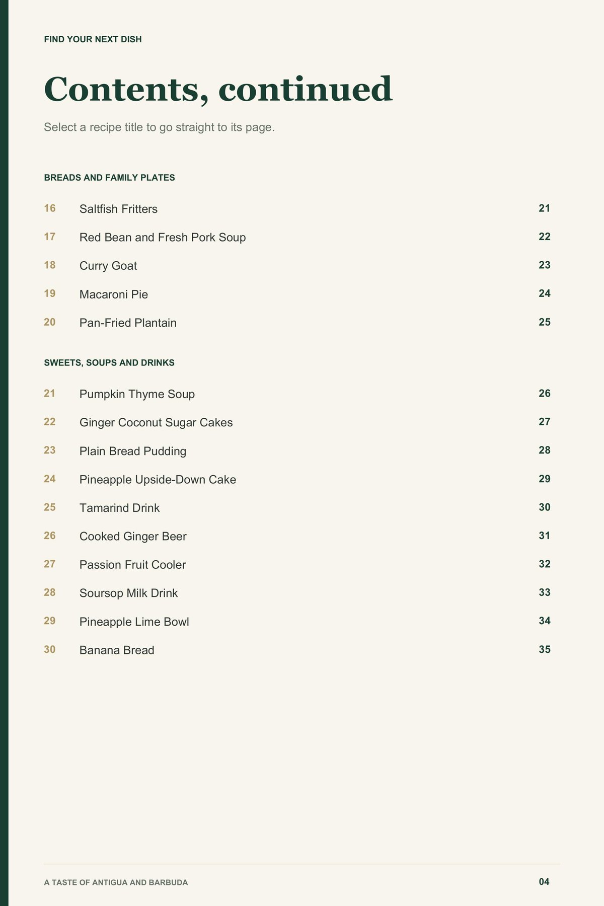 Contents, page 2 from A Taste of Antigua and Barbuda