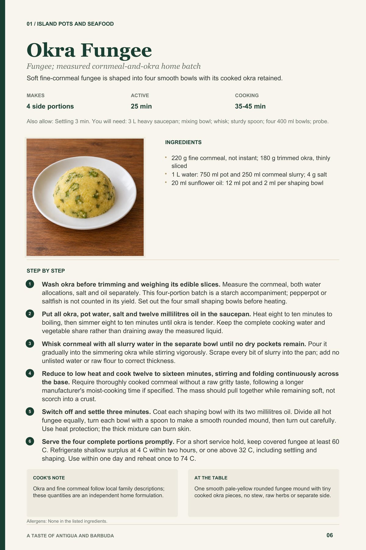 Okra Fungee recipe page from A Taste of Antigua and Barbuda