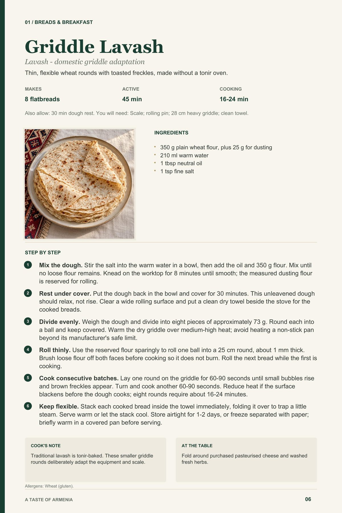 Griddle Lavash recipe page from A Taste of Armenia