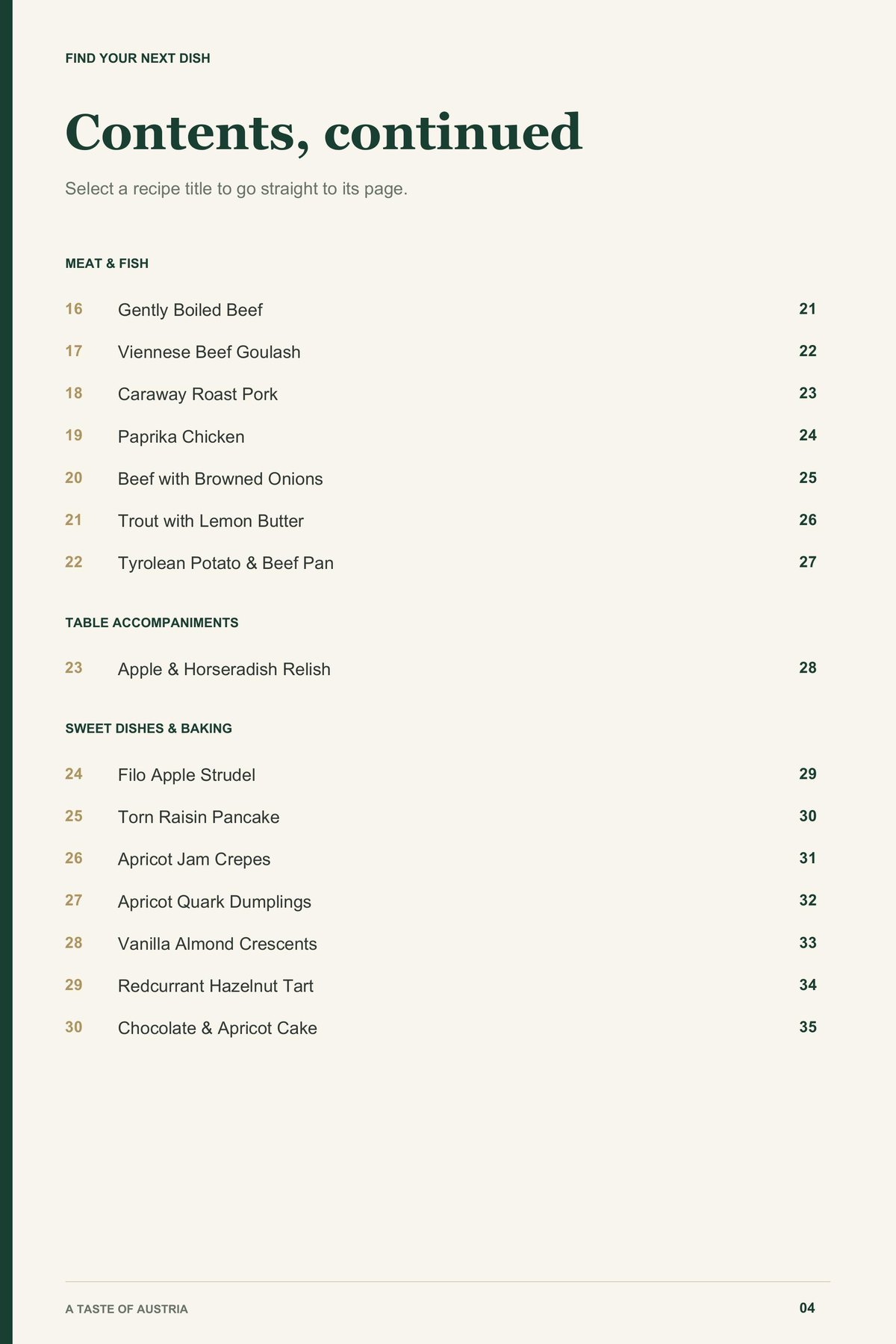 Contents, page 2 from A Taste of Austria