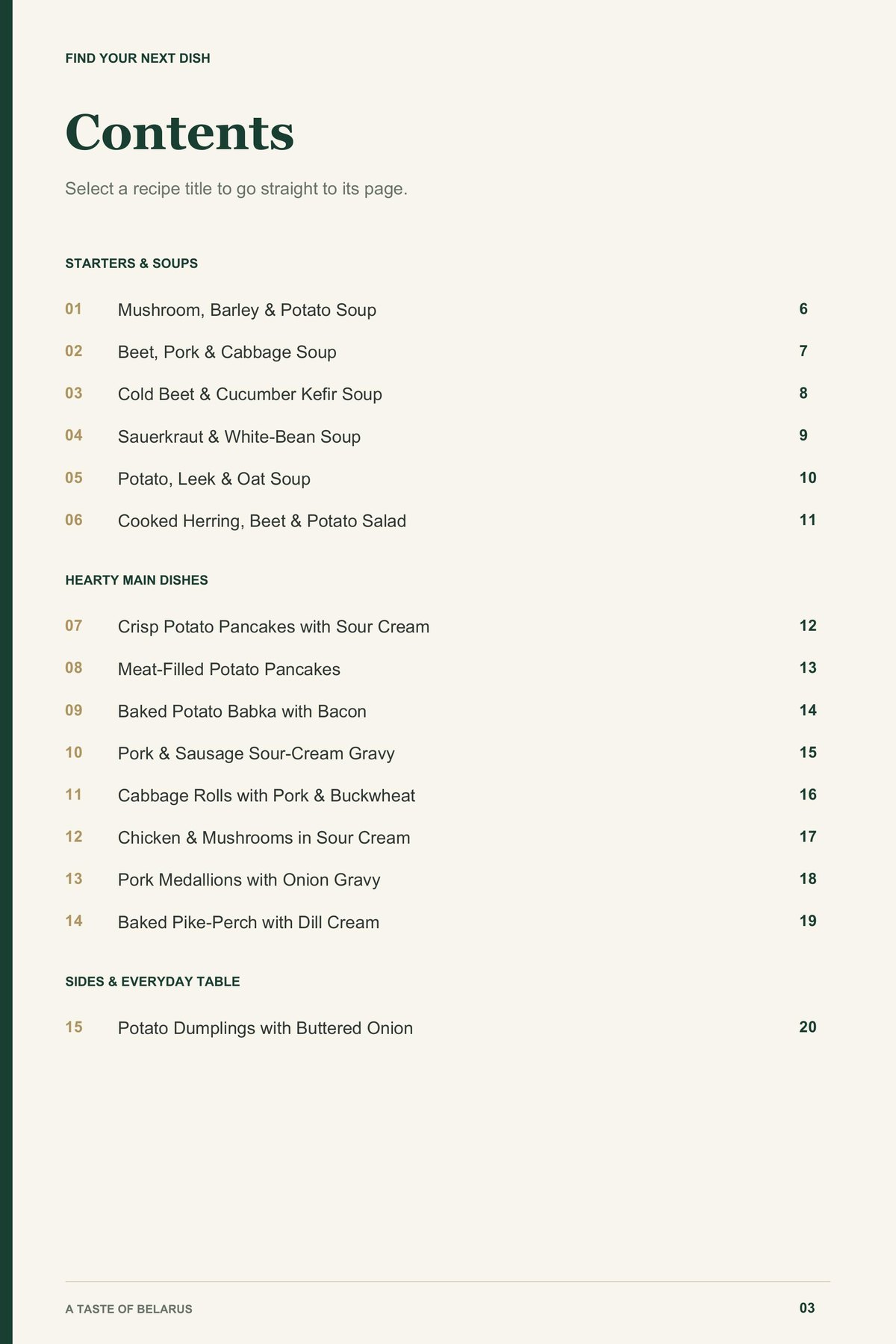 Contents, page 1 from A Taste of Belarus
