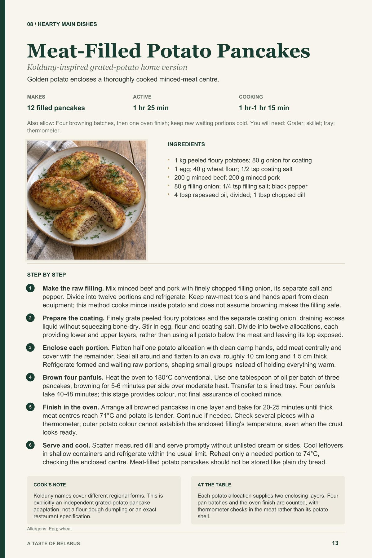 Meat-Filled Potato Pancakes recipe page from A Taste of Belarus