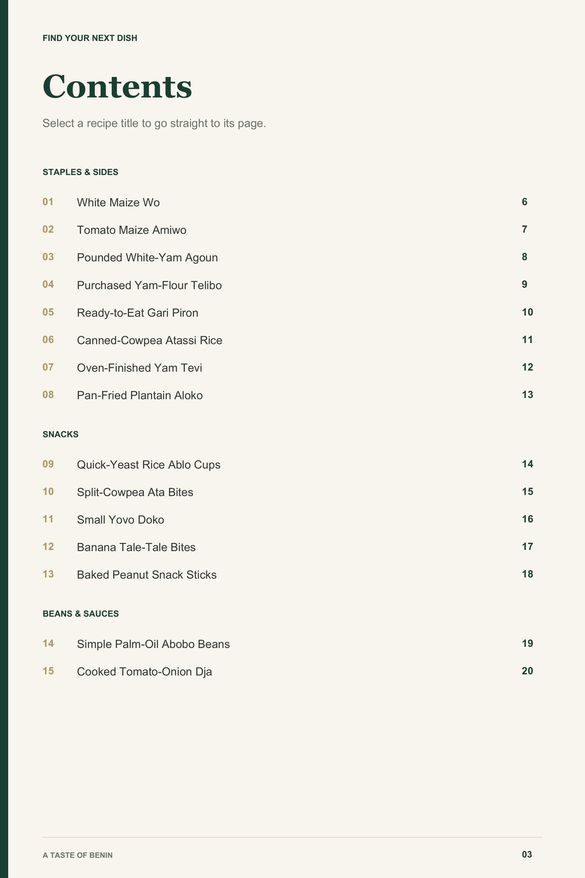 Contents, page 1 from A Taste of Benin