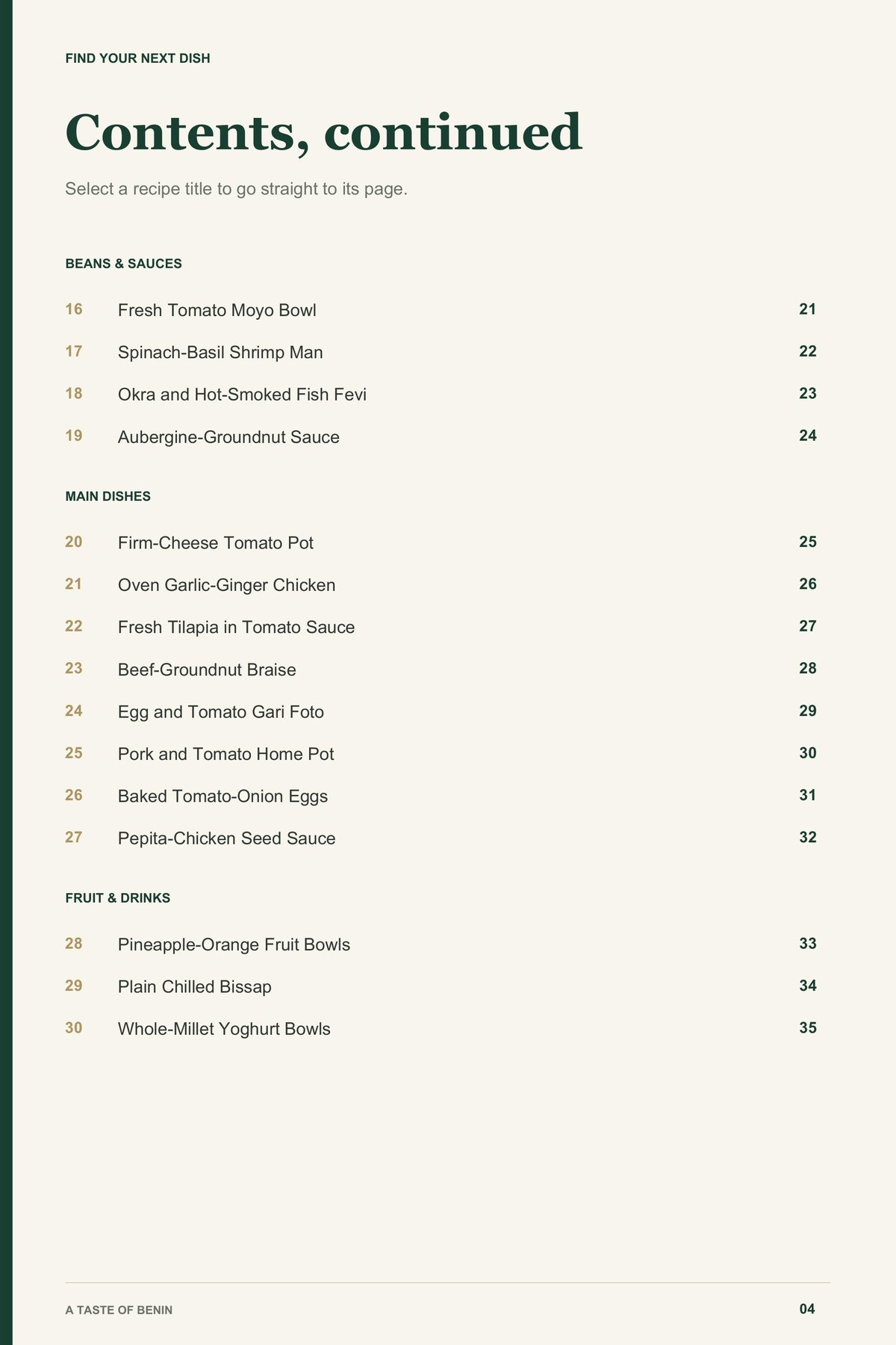 Contents, page 2 from A Taste of Benin