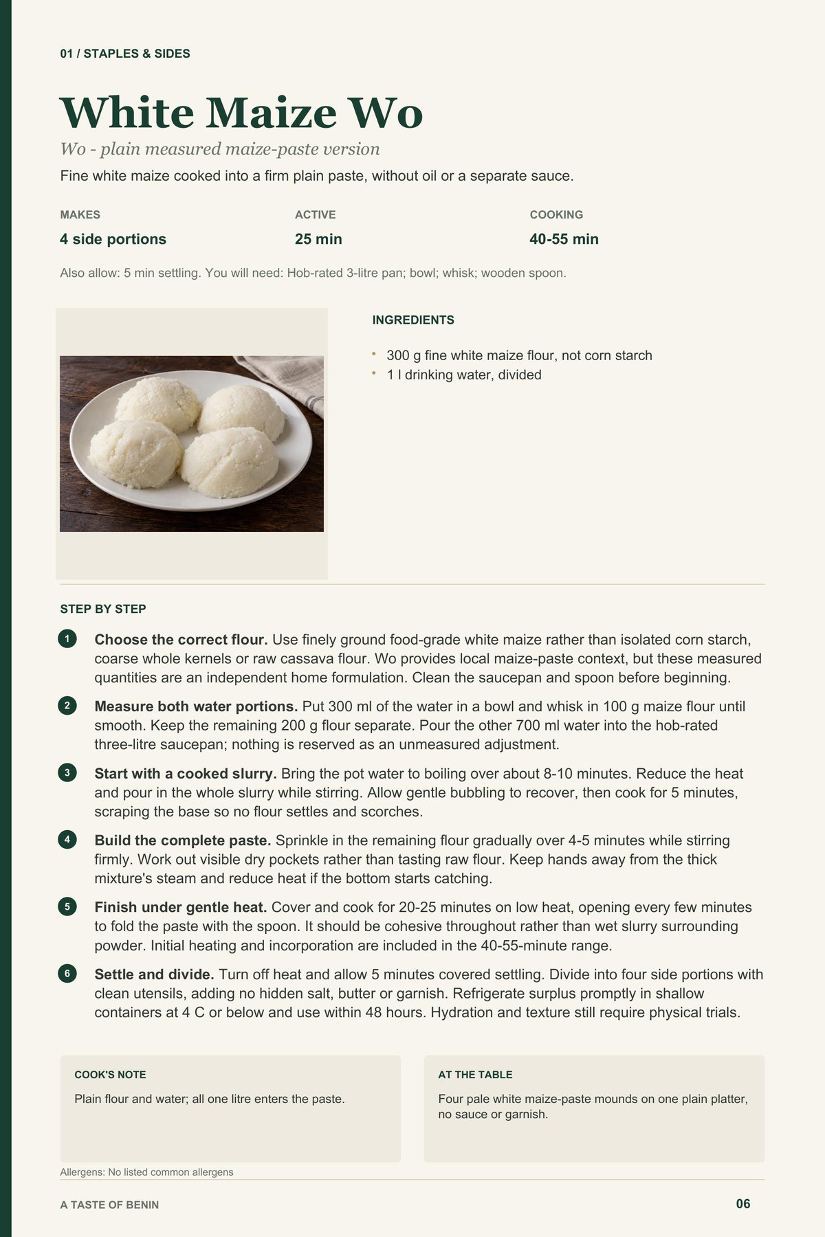 White Maize Wo recipe page from A Taste of Benin