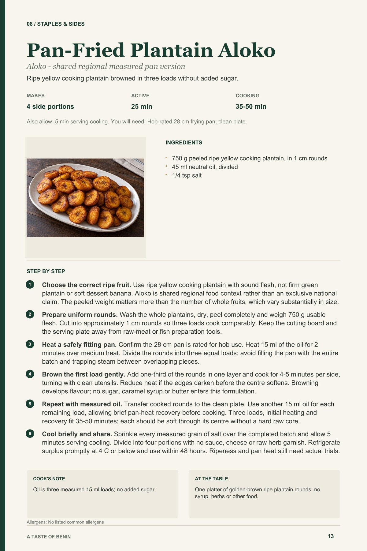Pan-Fried Plantain Aloko recipe page from A Taste of Benin