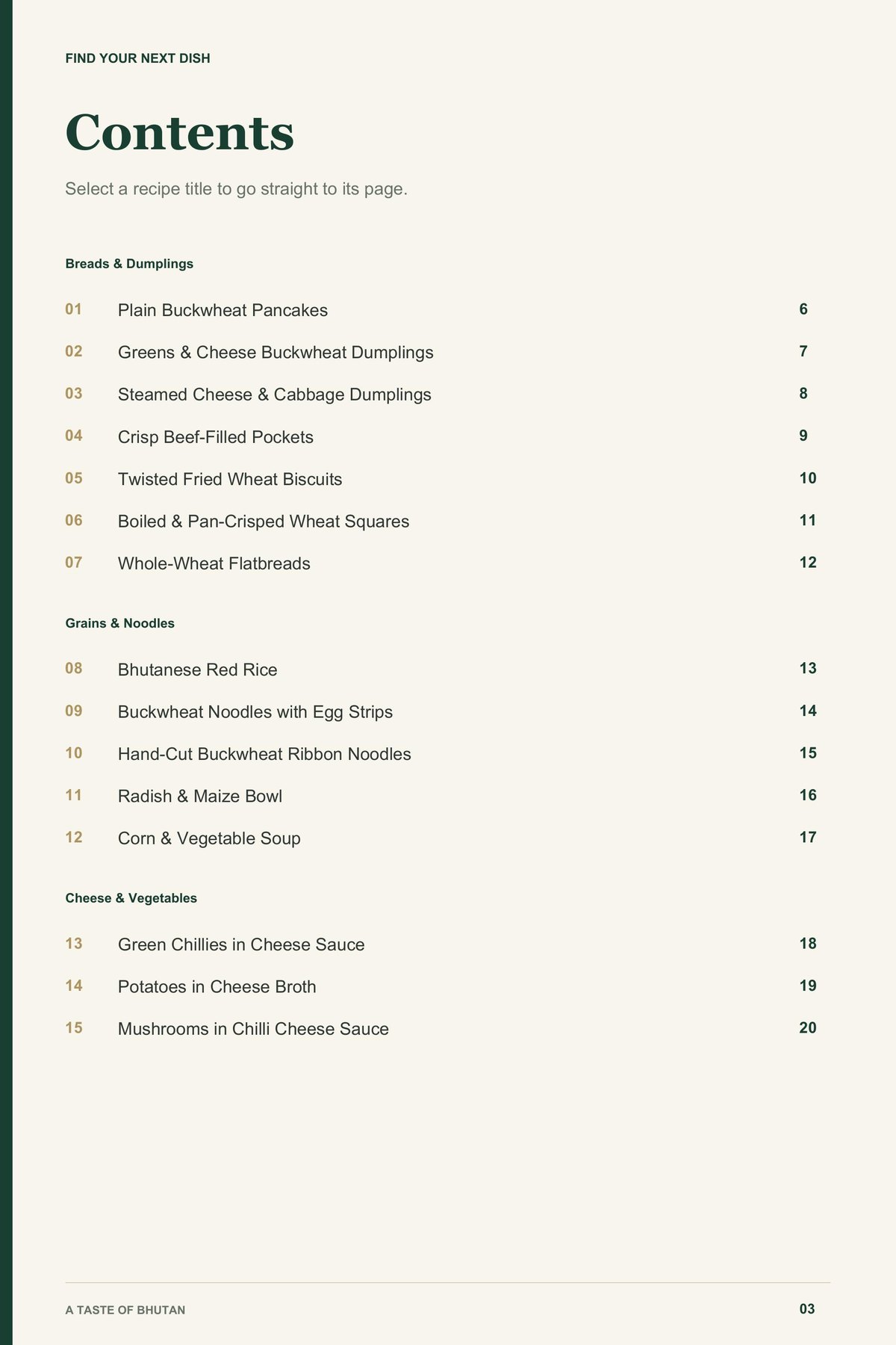 Contents, page 1 from A Taste of Bhutan