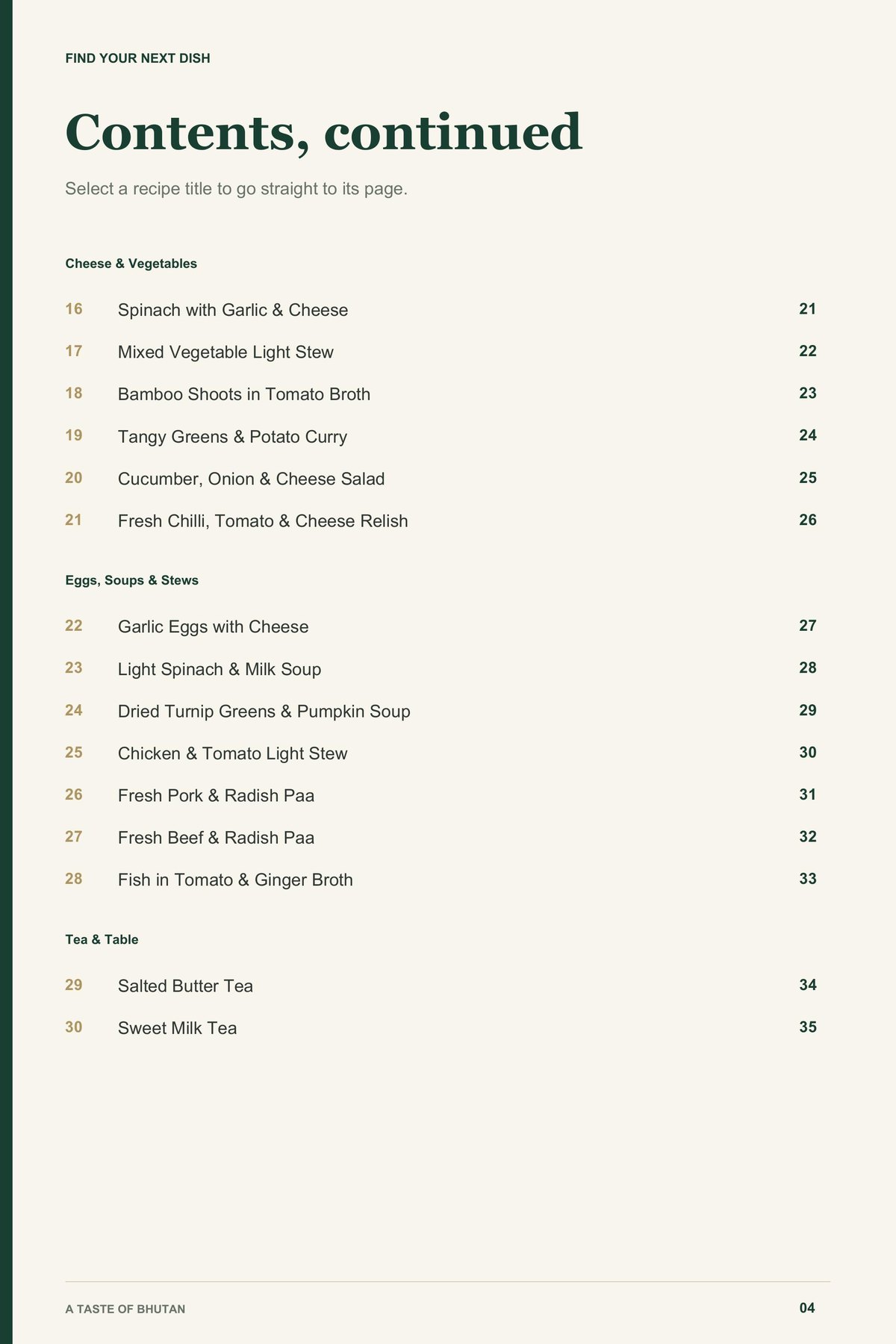 Contents, page 2 from A Taste of Bhutan