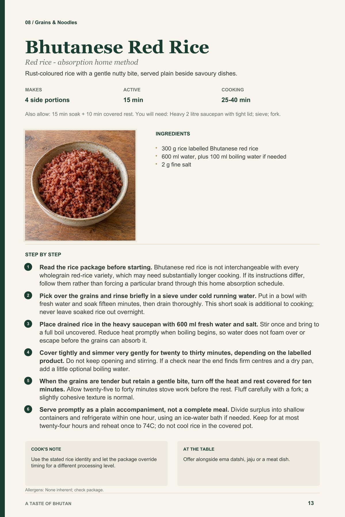 Bhutanese Red Rice recipe page from A Taste of Bhutan