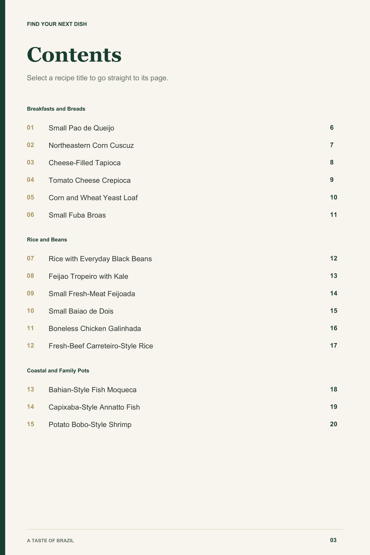 Contents, page 1 from A Taste of Brazil