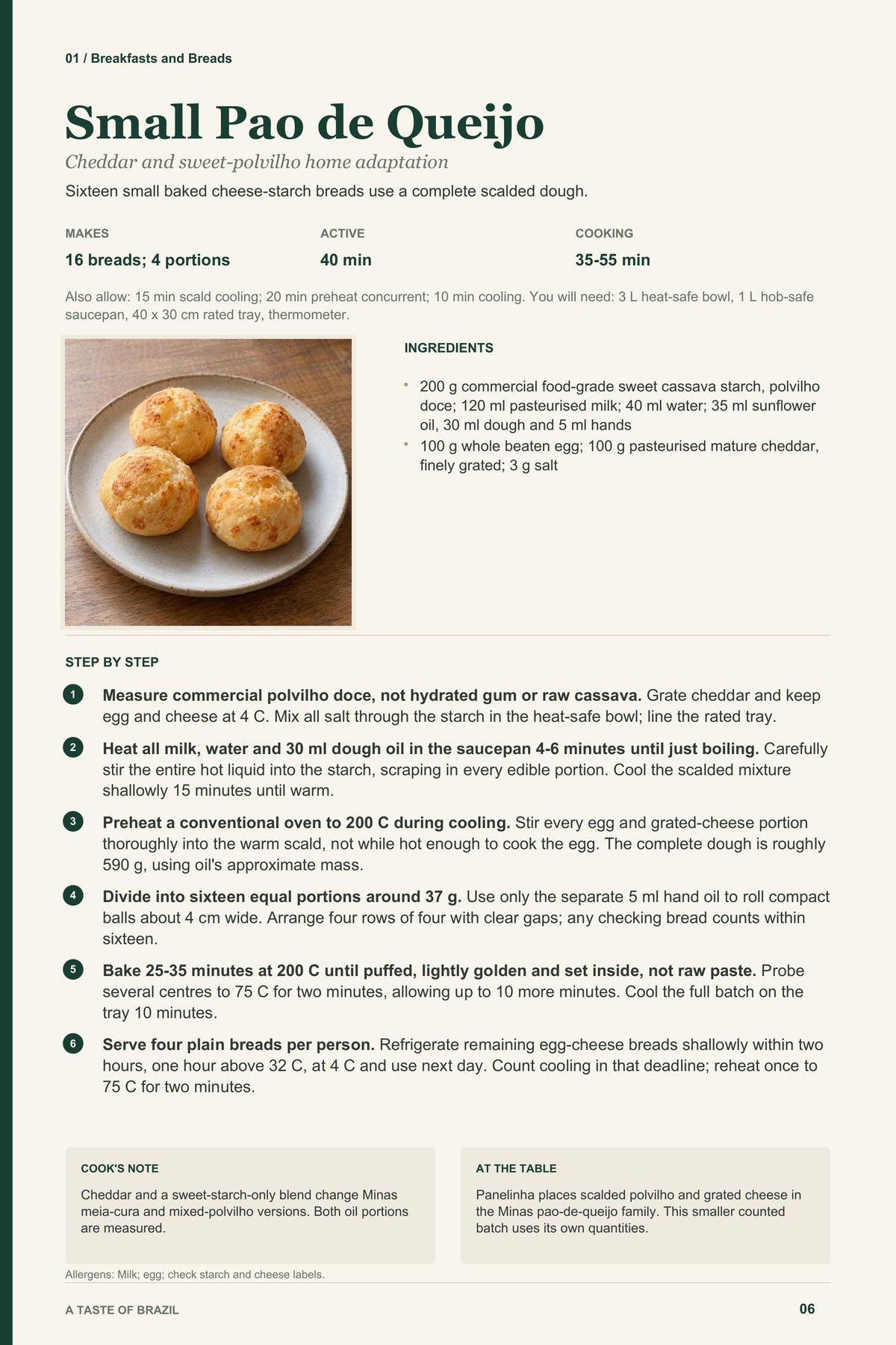Small Pao de Queijo recipe page from A Taste of Brazil