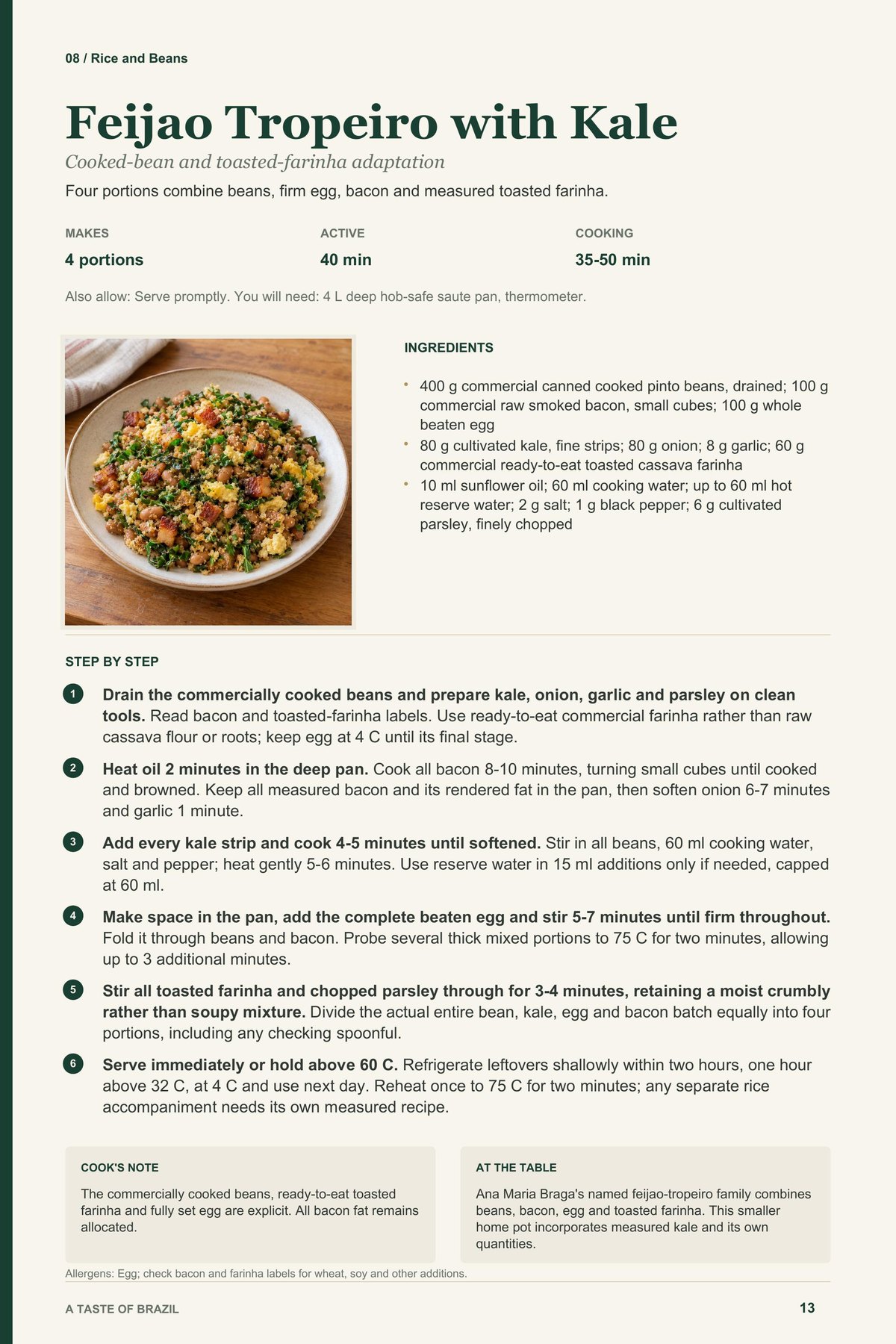Feijao Tropeiro with Kale recipe page from A Taste of Brazil