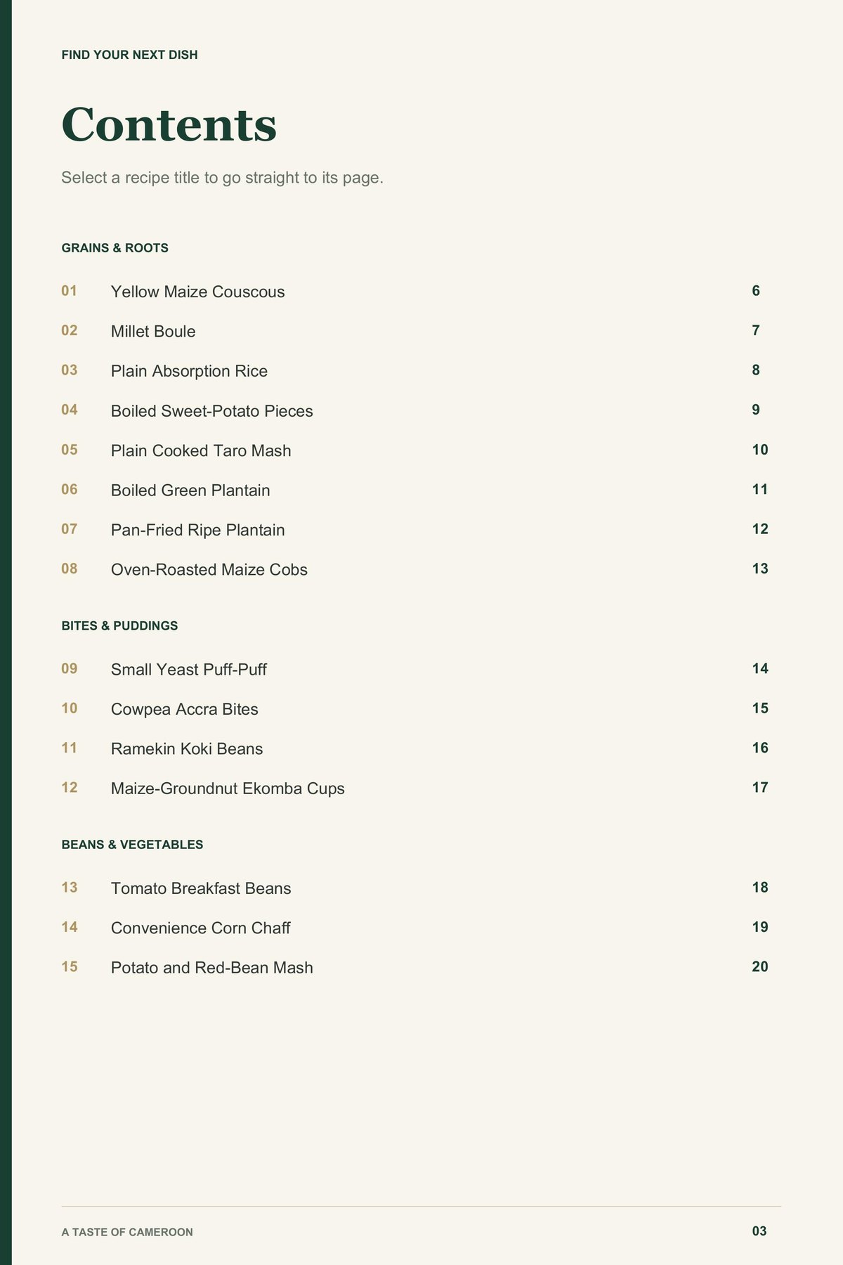 Contents, page 1 from A Taste of Cameroon