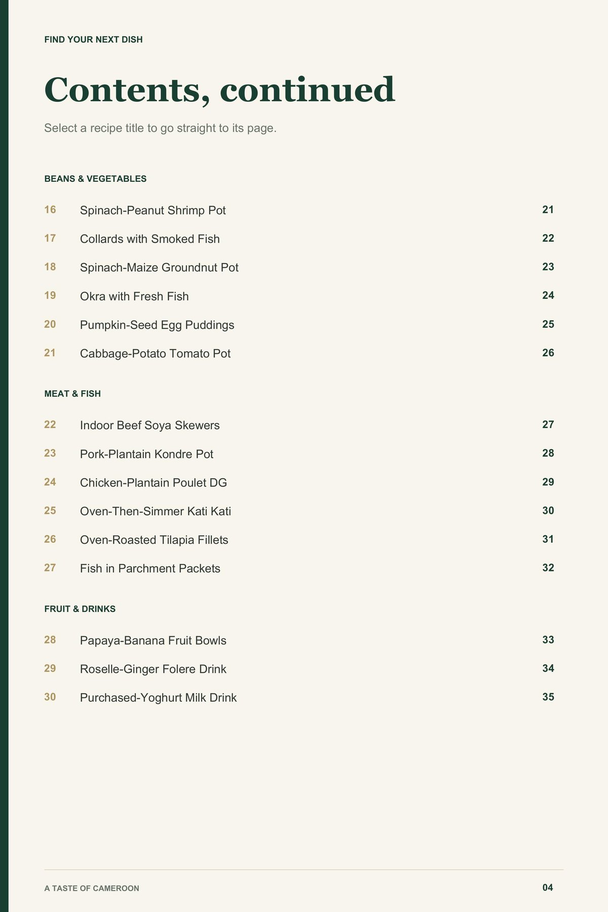 Contents, page 2 from A Taste of Cameroon