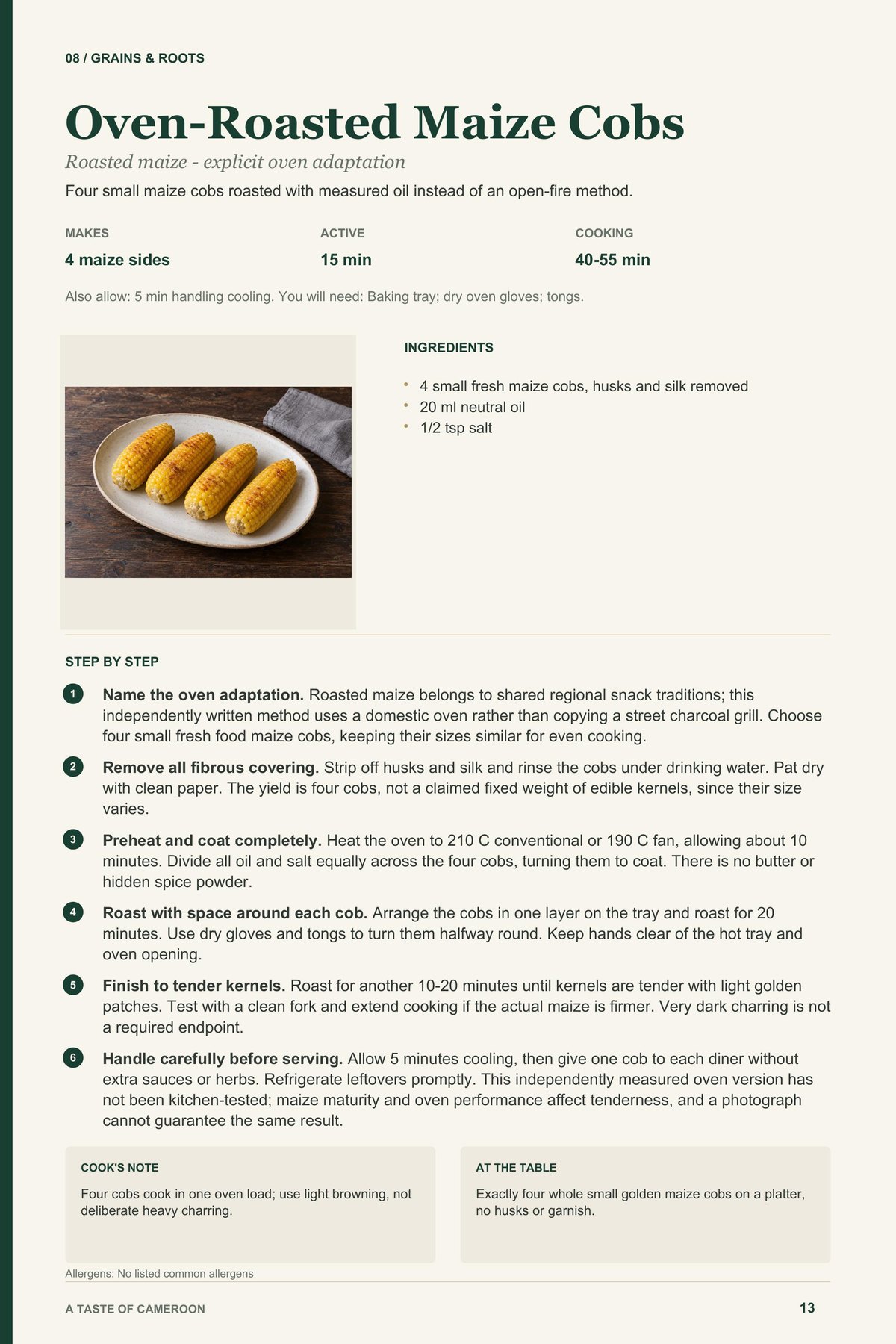 Oven-Roasted Maize Cobs recipe page from A Taste of Cameroon