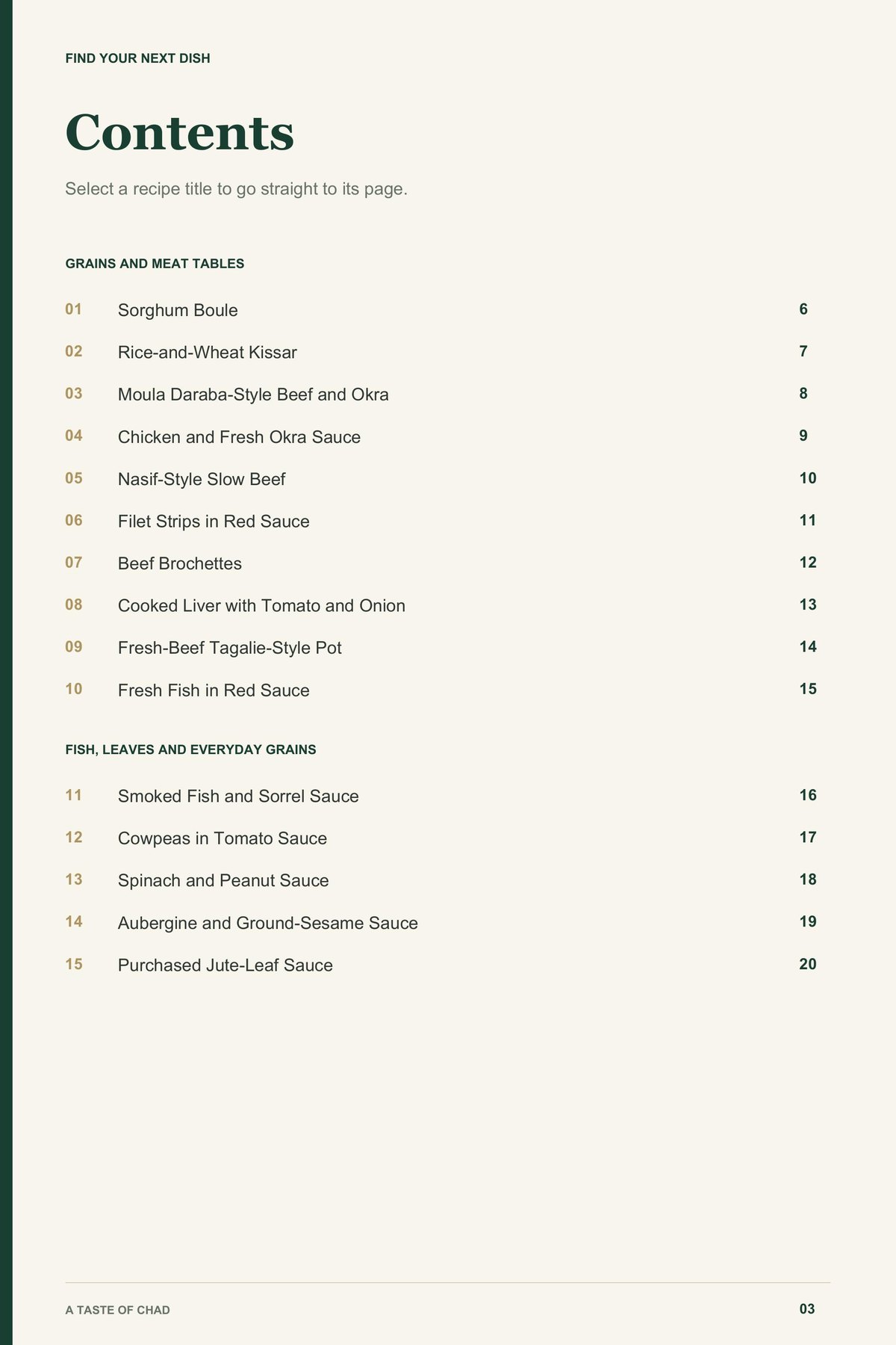 Contents, page 1 from A Taste of Chad