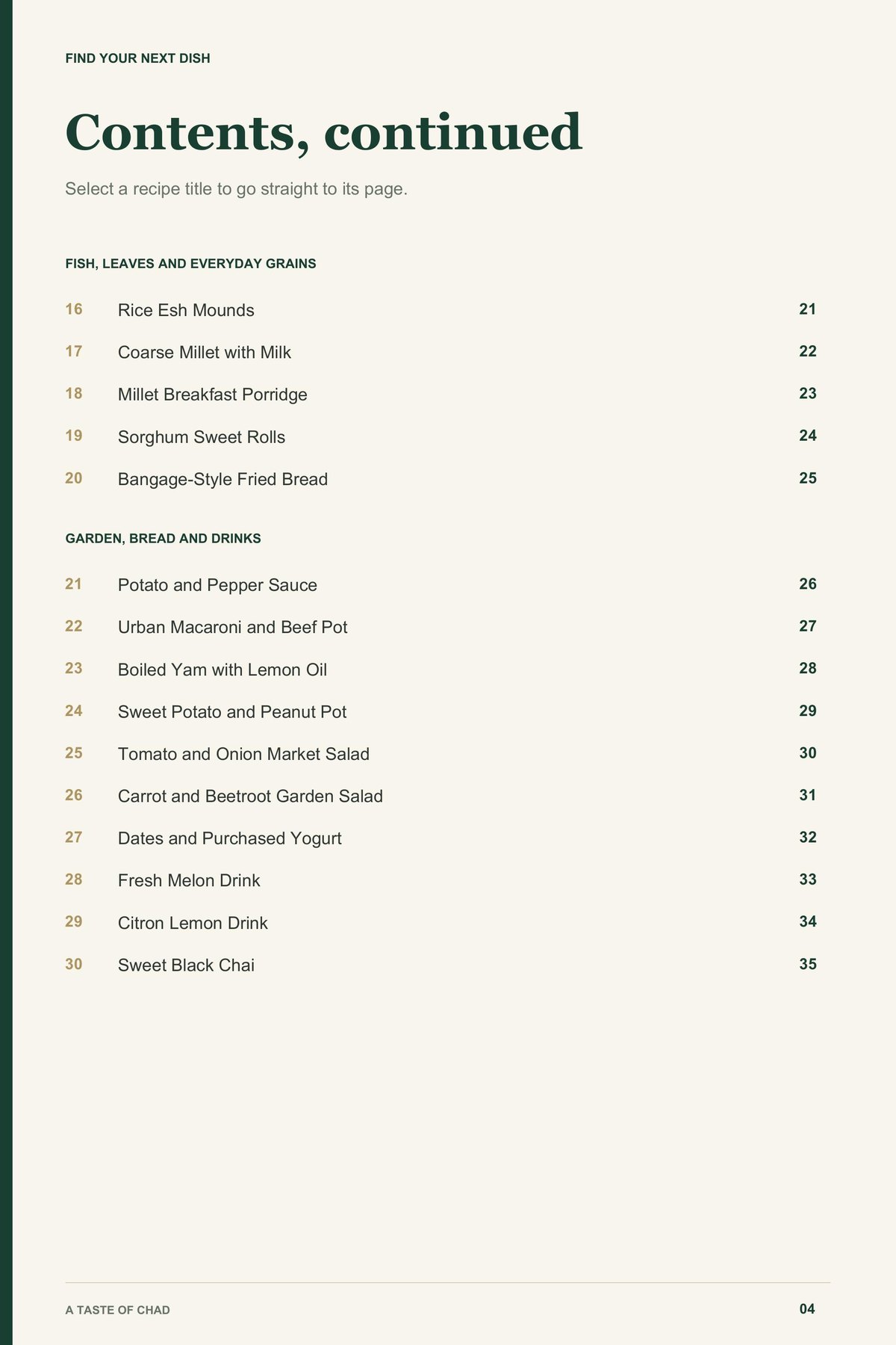 Contents, page 2 from A Taste of Chad