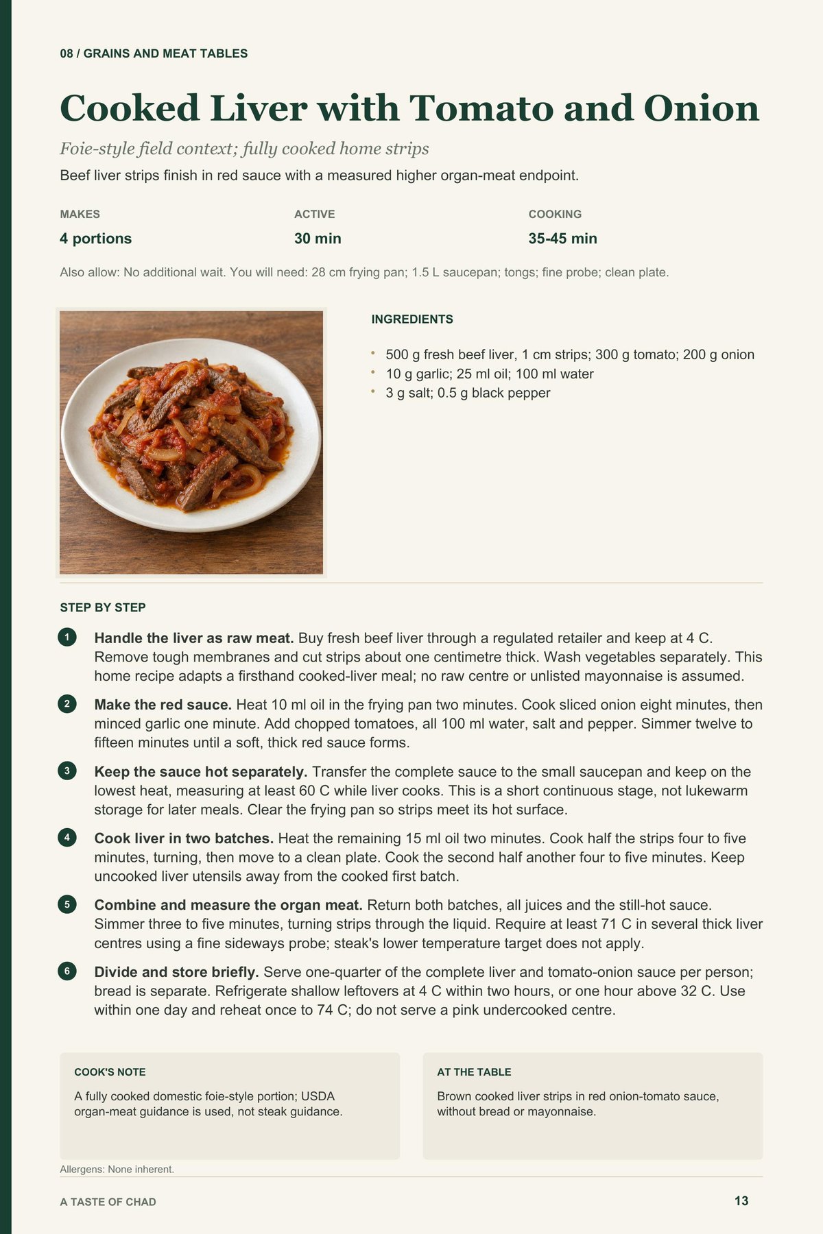 Cooked Liver with Tomato and Onion recipe page from A Taste of Chad