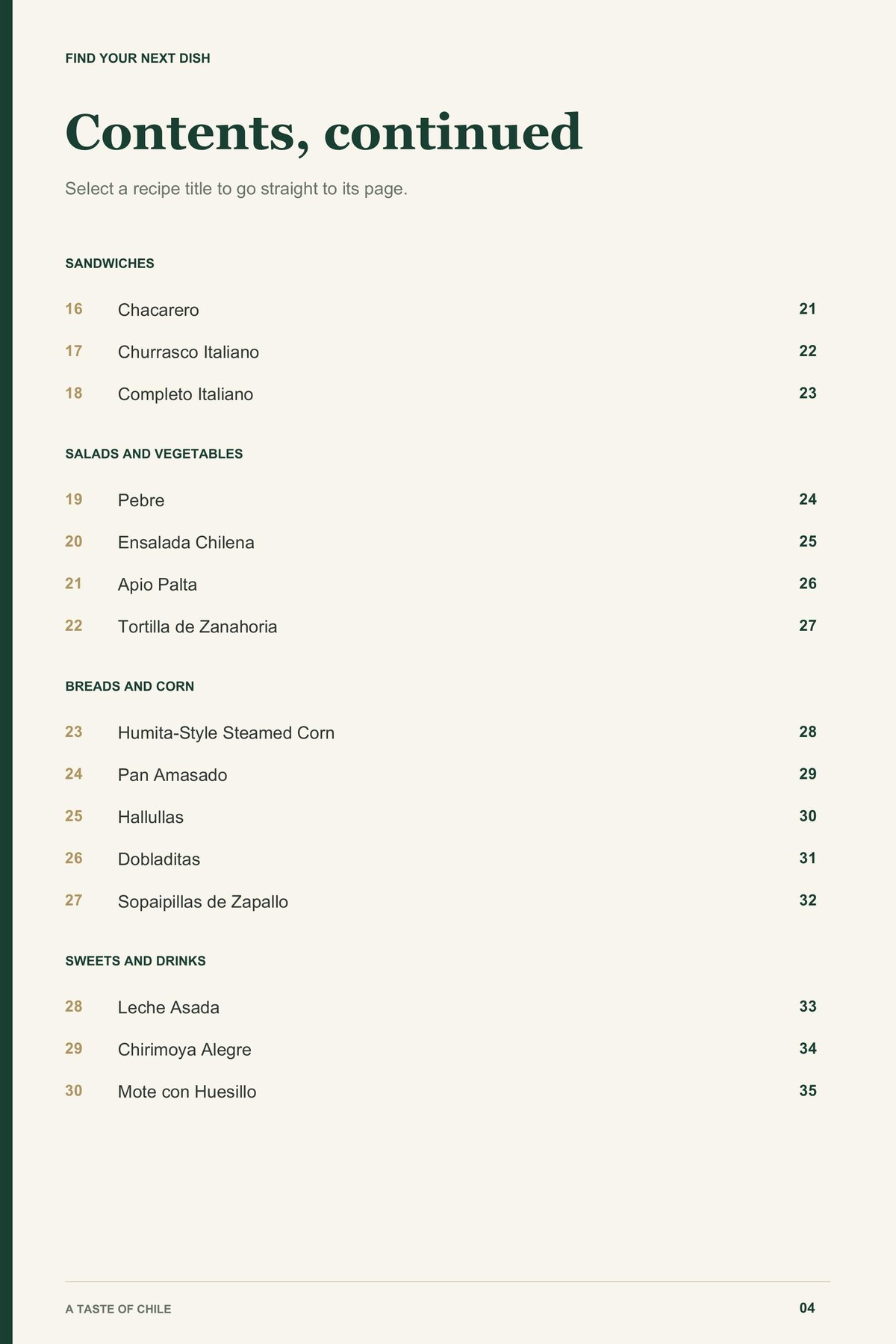 Contents, page 2 from A Taste of Chile