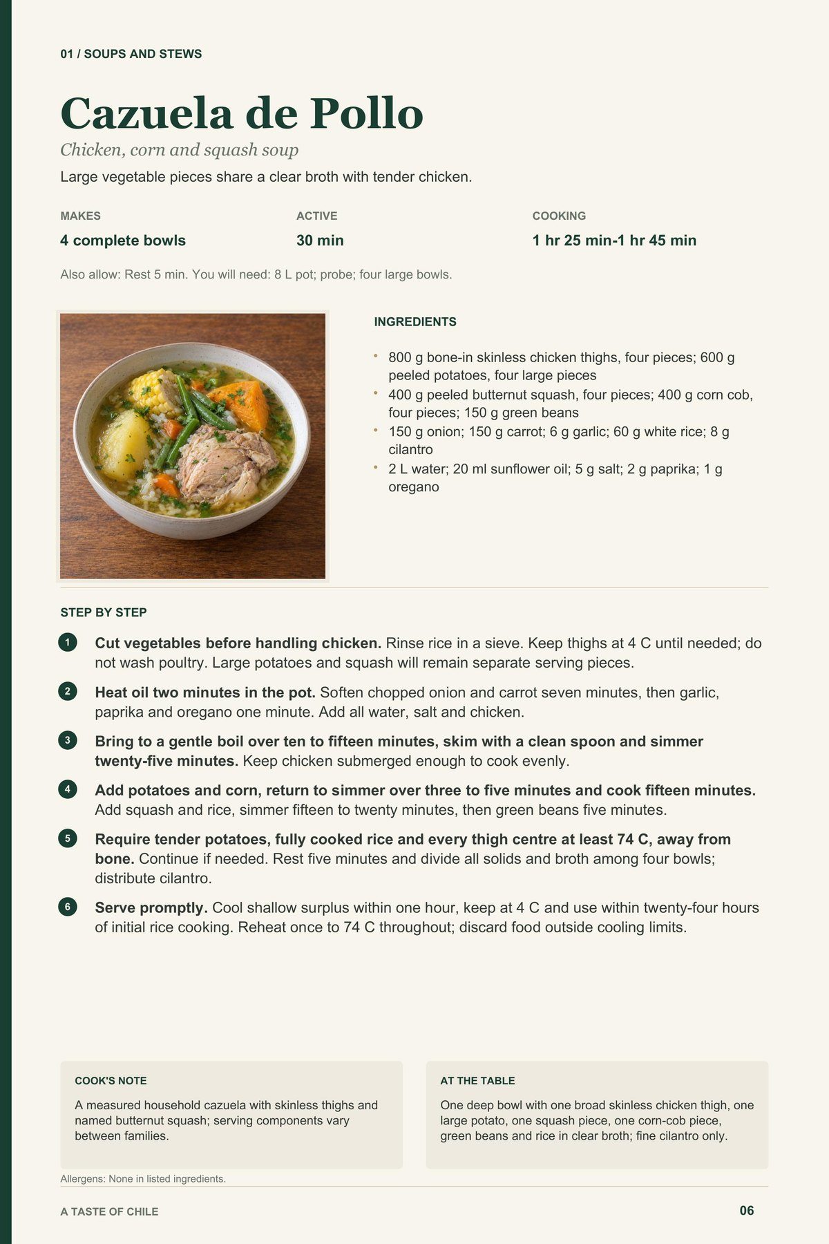 Cazuela de Pollo recipe page from A Taste of Chile