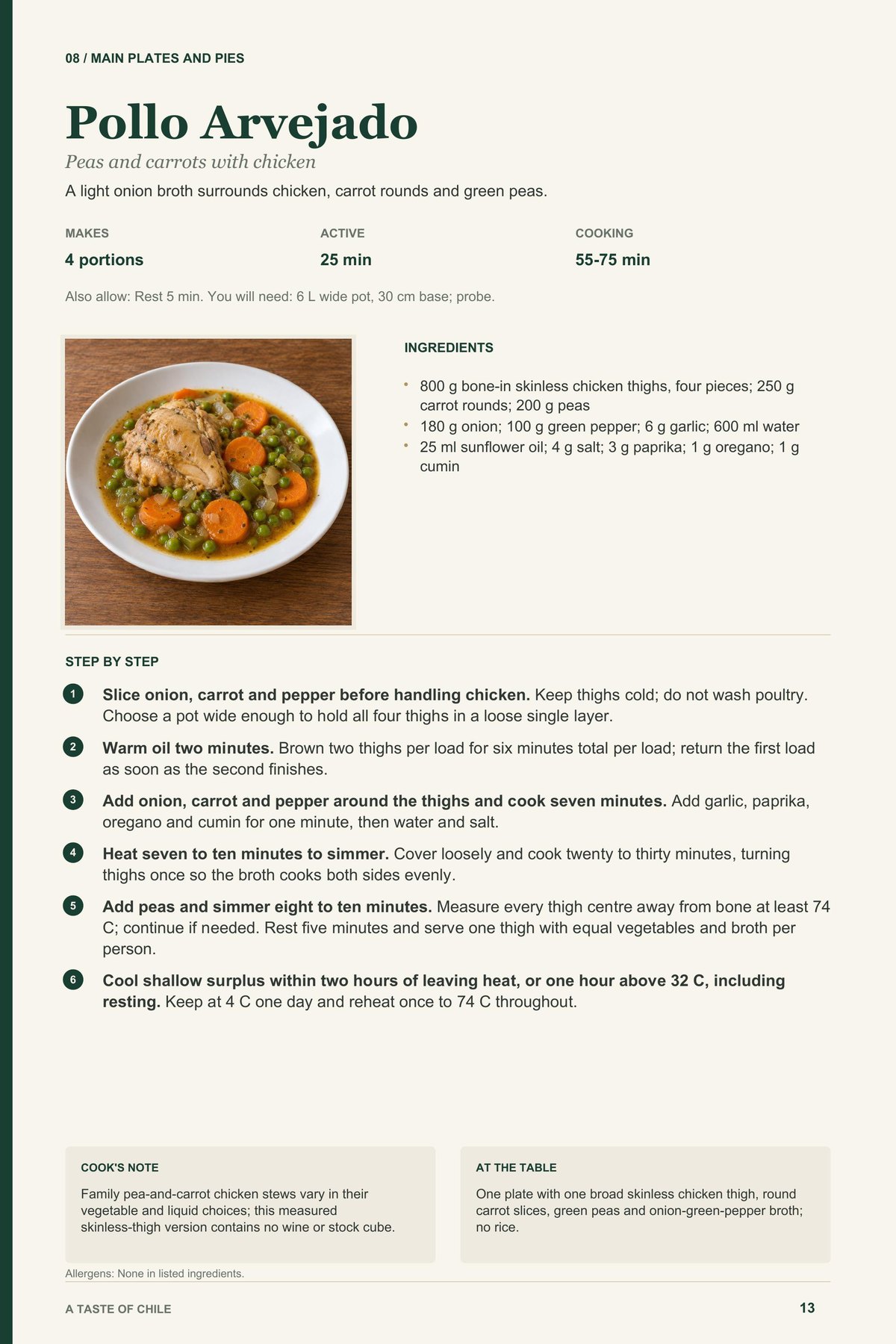Pollo Arvejado recipe page from A Taste of Chile