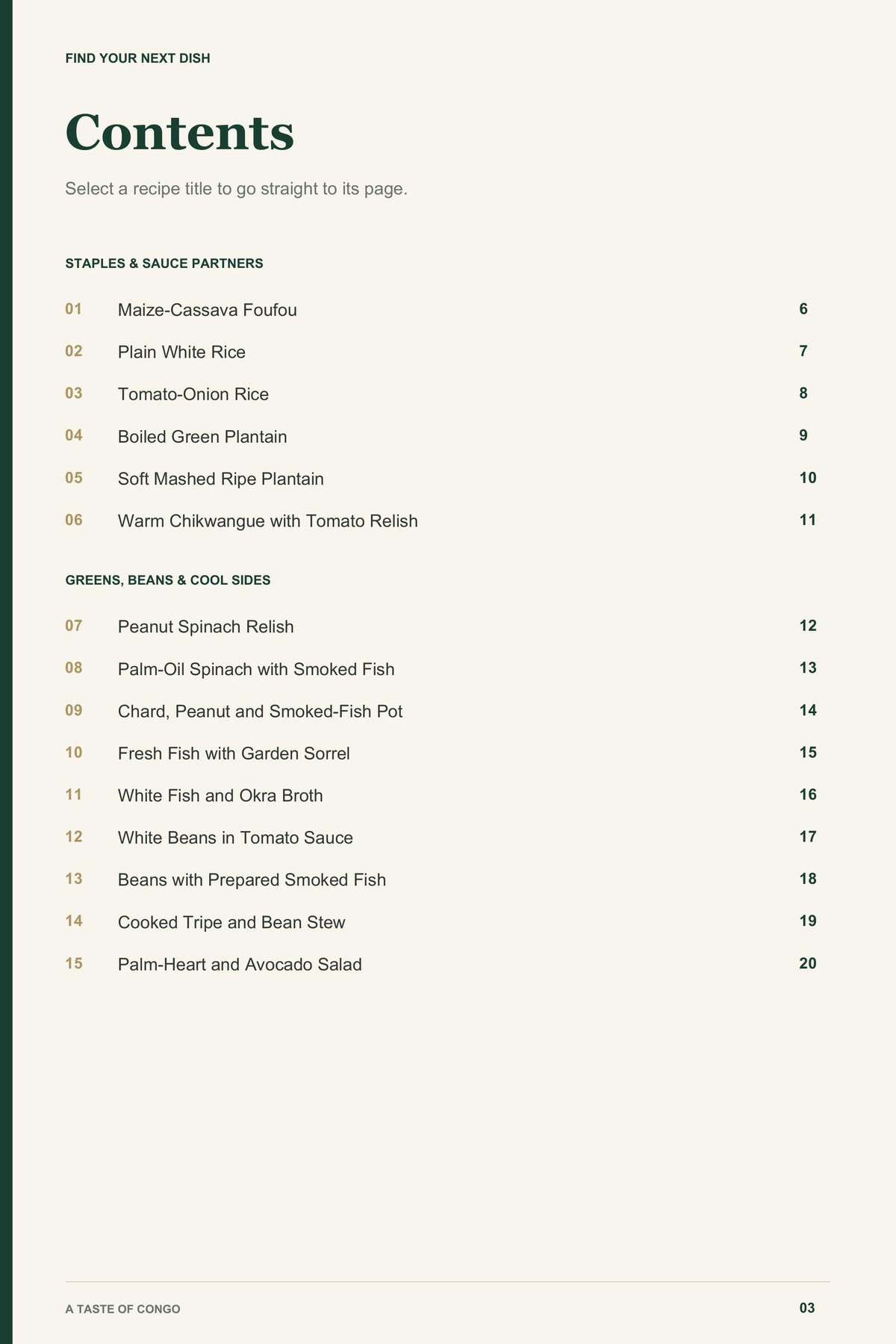 Contents, page 1 from A Taste of Congo