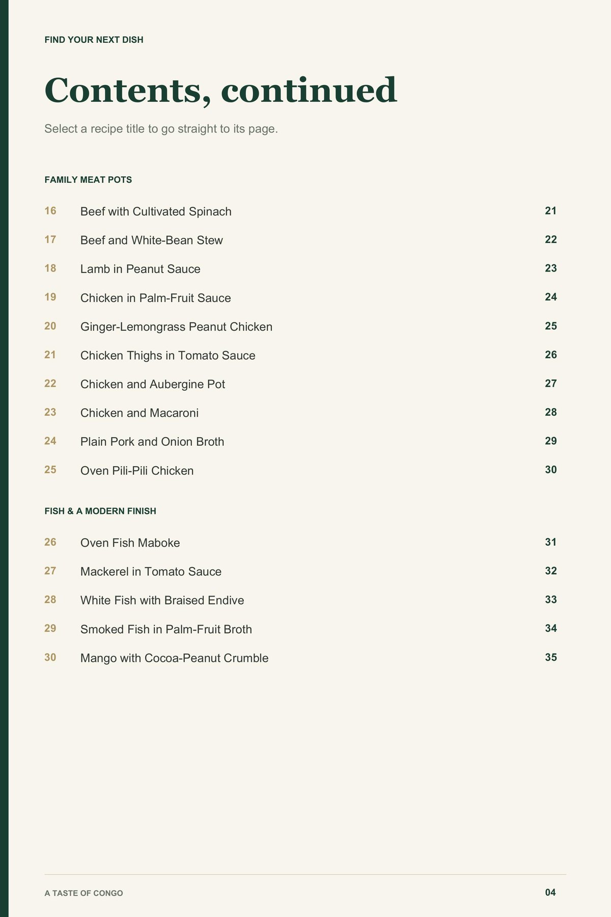Contents, page 2 from A Taste of Congo