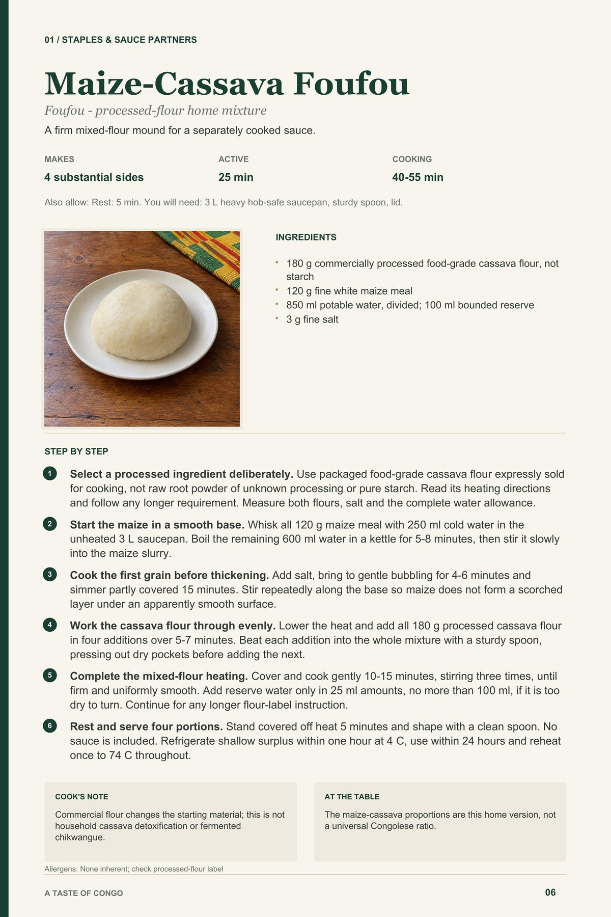 Maize-Cassava Foufou recipe page from A Taste of Congo
