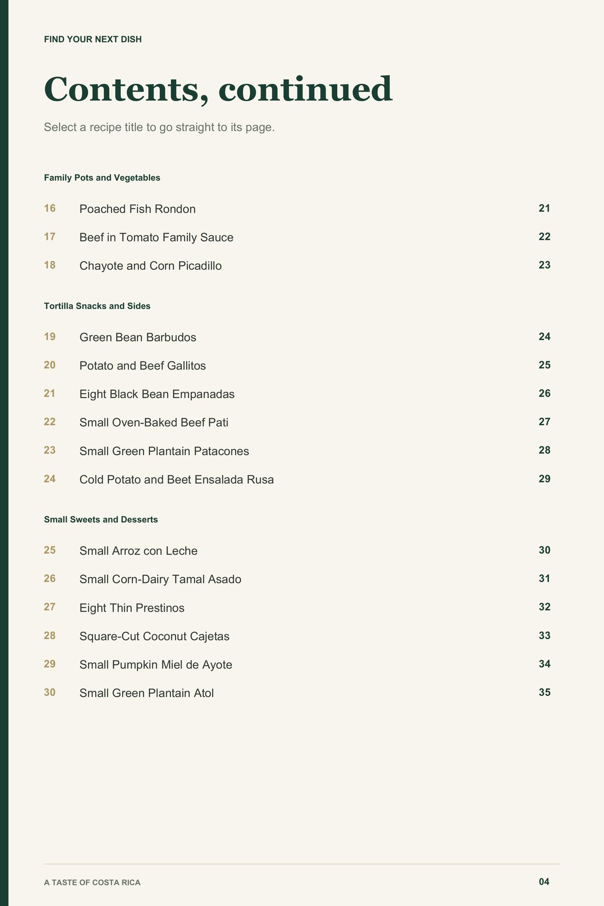 Contents, page 2 from A Taste of Costa Rica