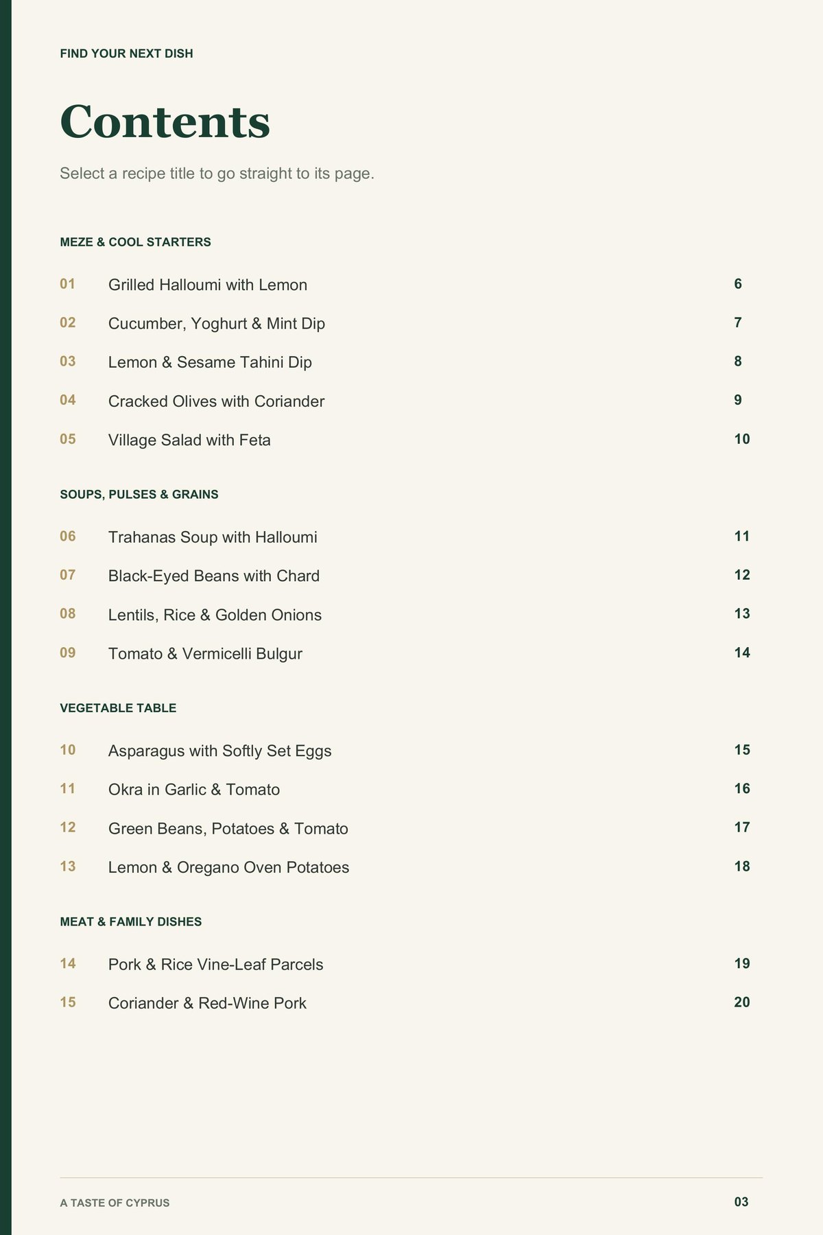Contents, page 1 from A Taste of Cyprus