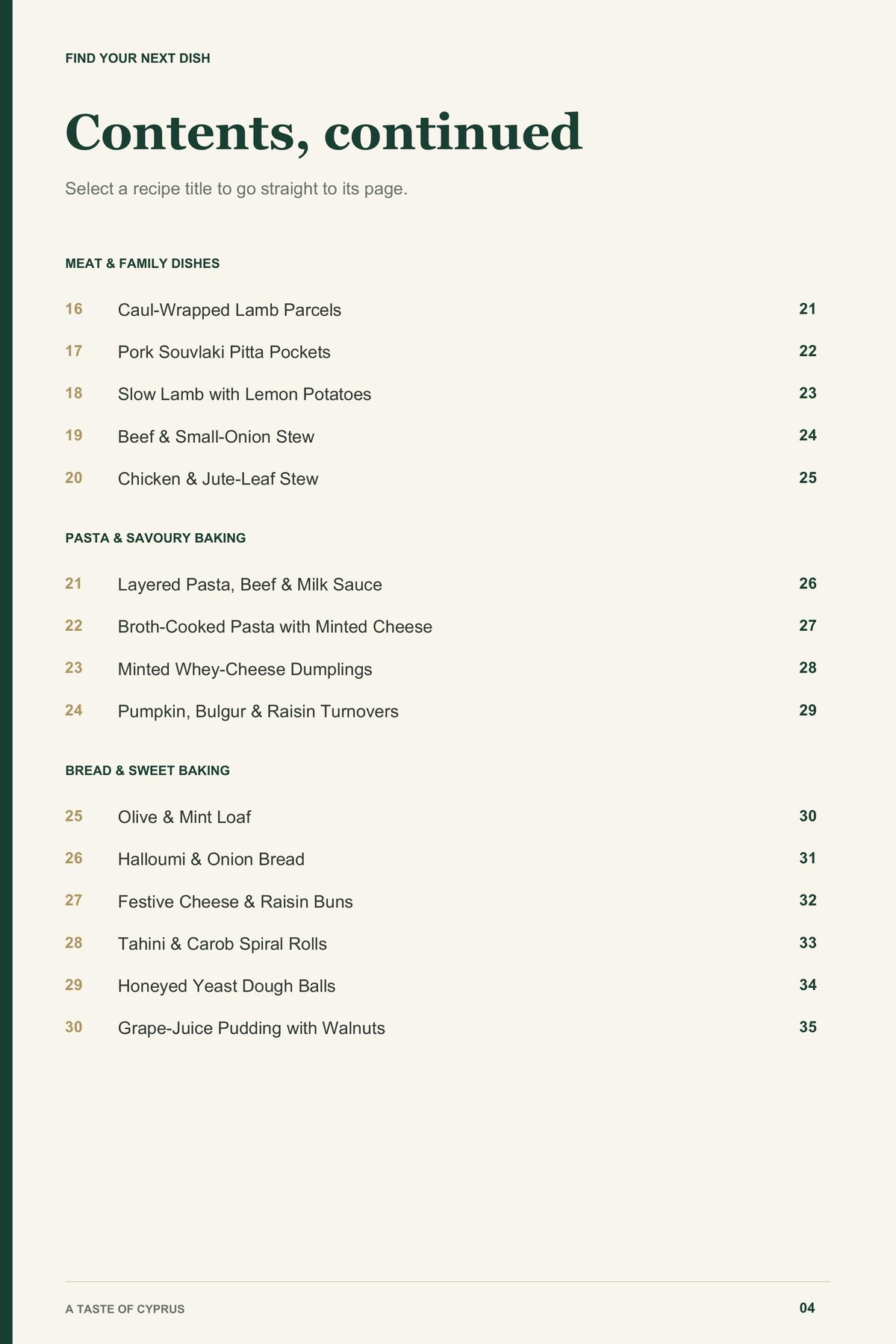 Contents, page 2 from A Taste of Cyprus