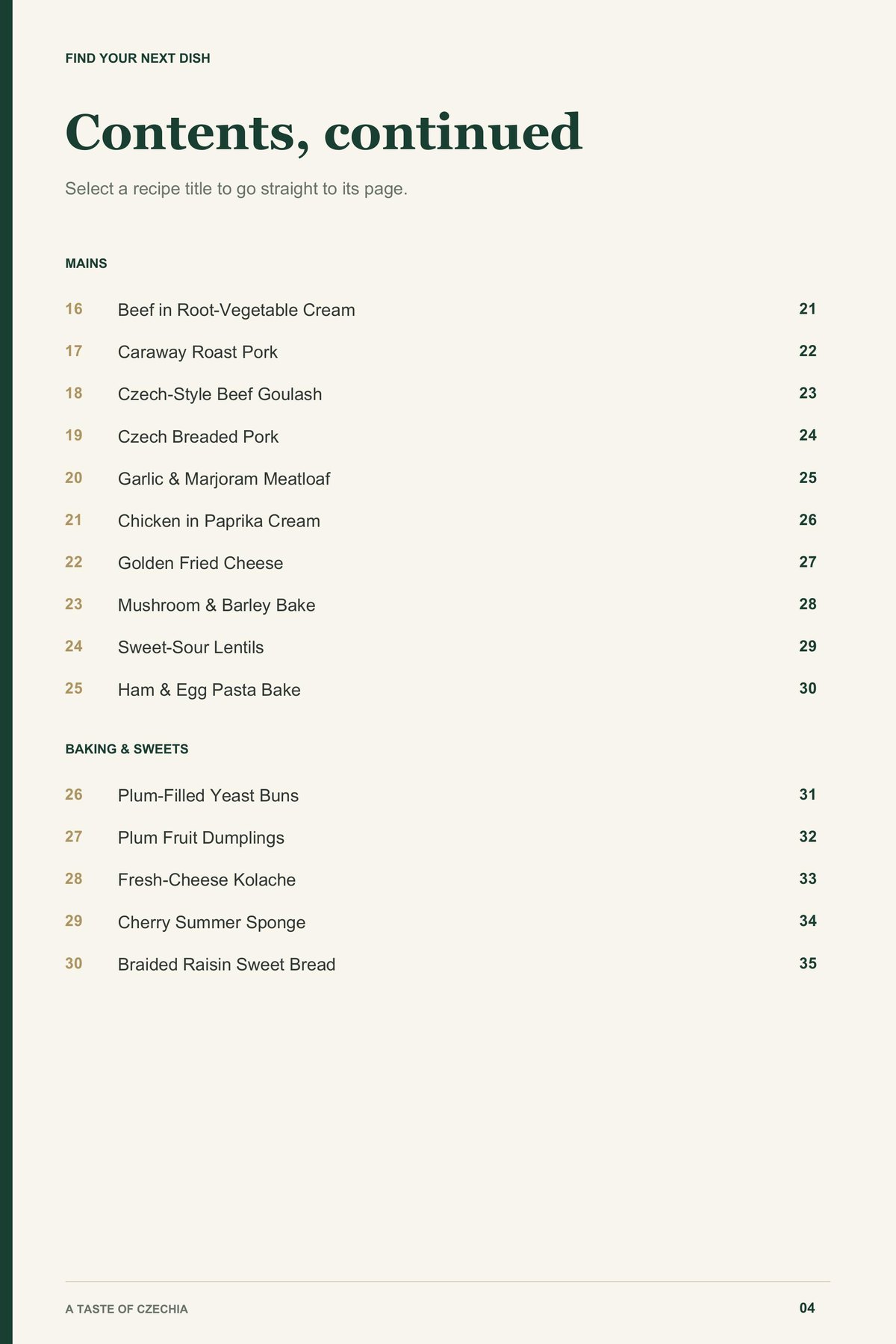 Contents, page 2 from A Taste of Czechia