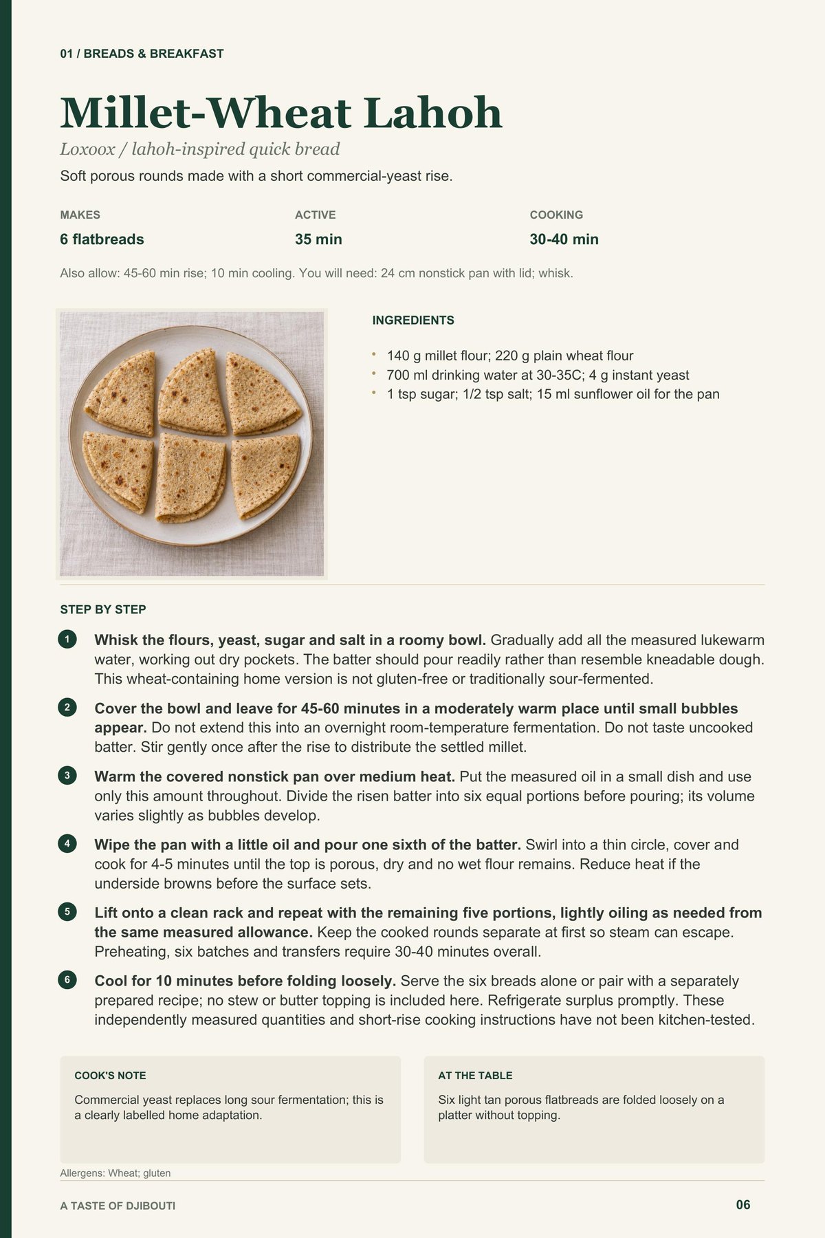 Millet-Wheat Lahoh recipe page from A Taste of Djibouti