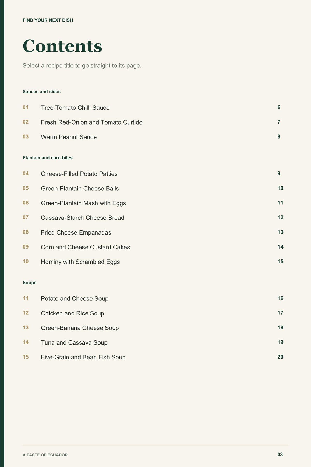 Contents, page 1 from A Taste of Ecuador