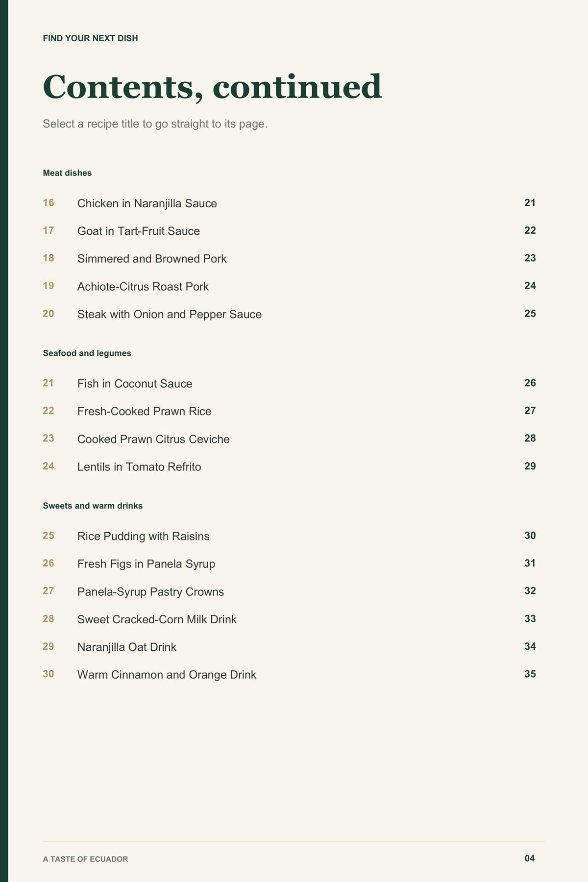 Contents, page 2 from A Taste of Ecuador