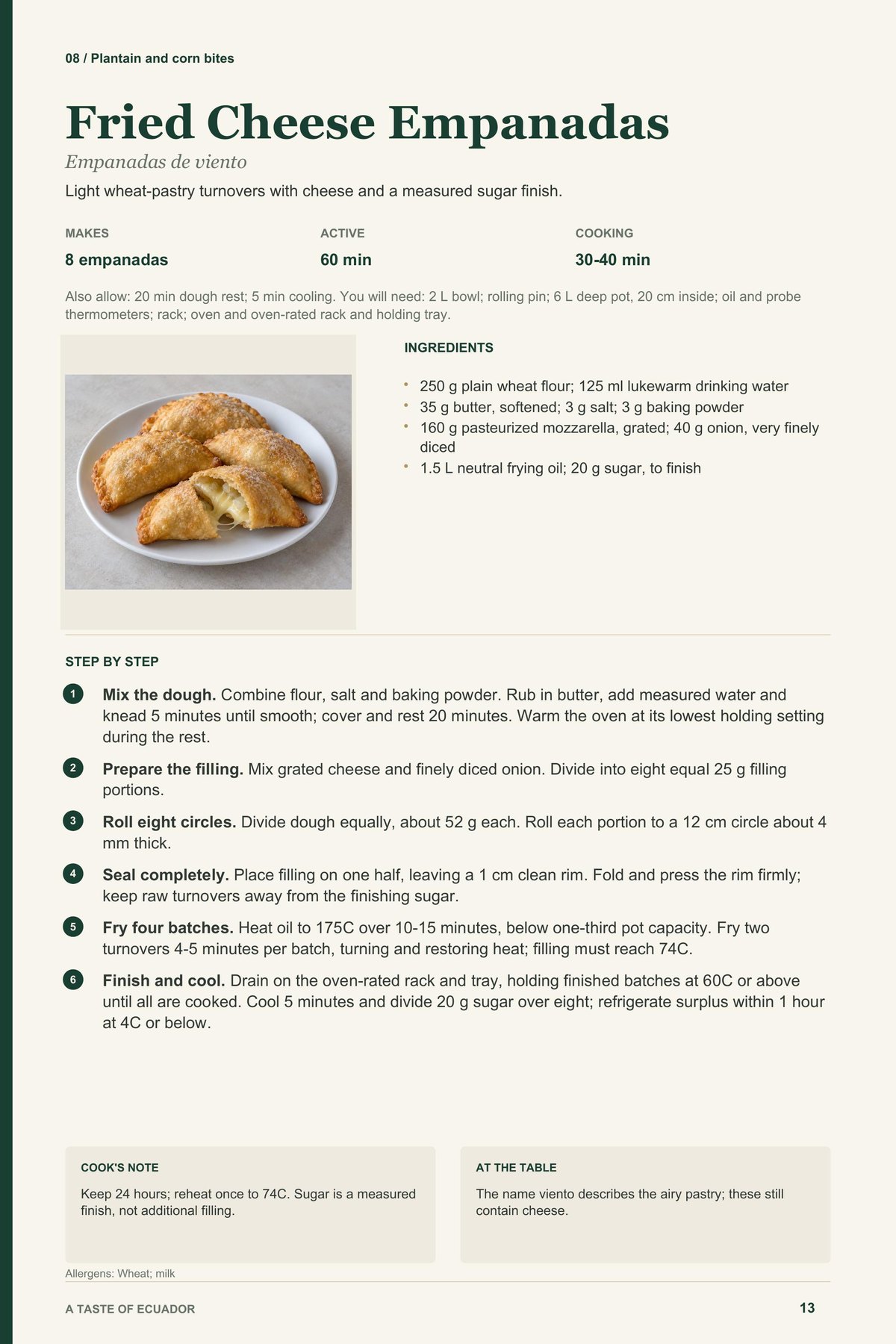 Fried Cheese Empanadas recipe page from A Taste of Ecuador