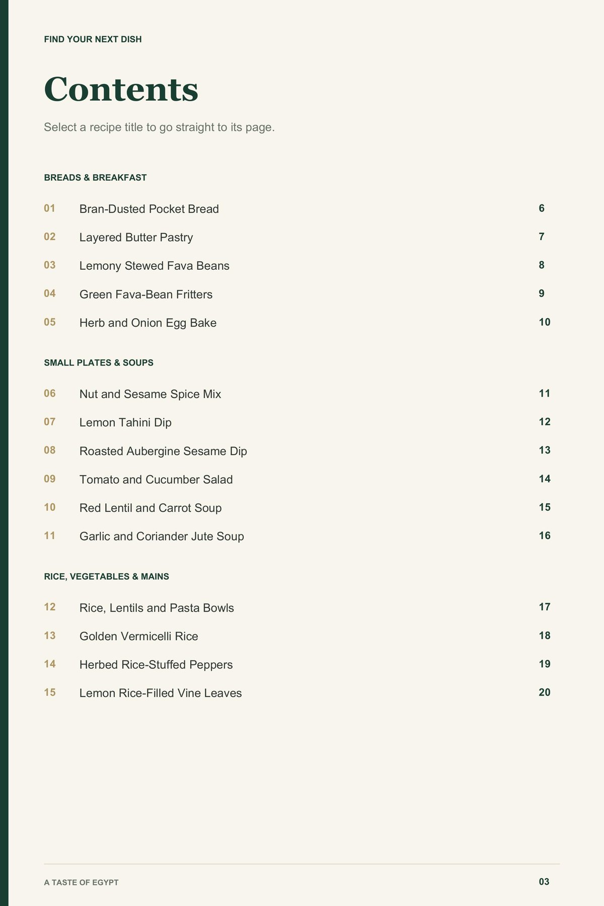 Contents, page 1 from A Taste of Egypt