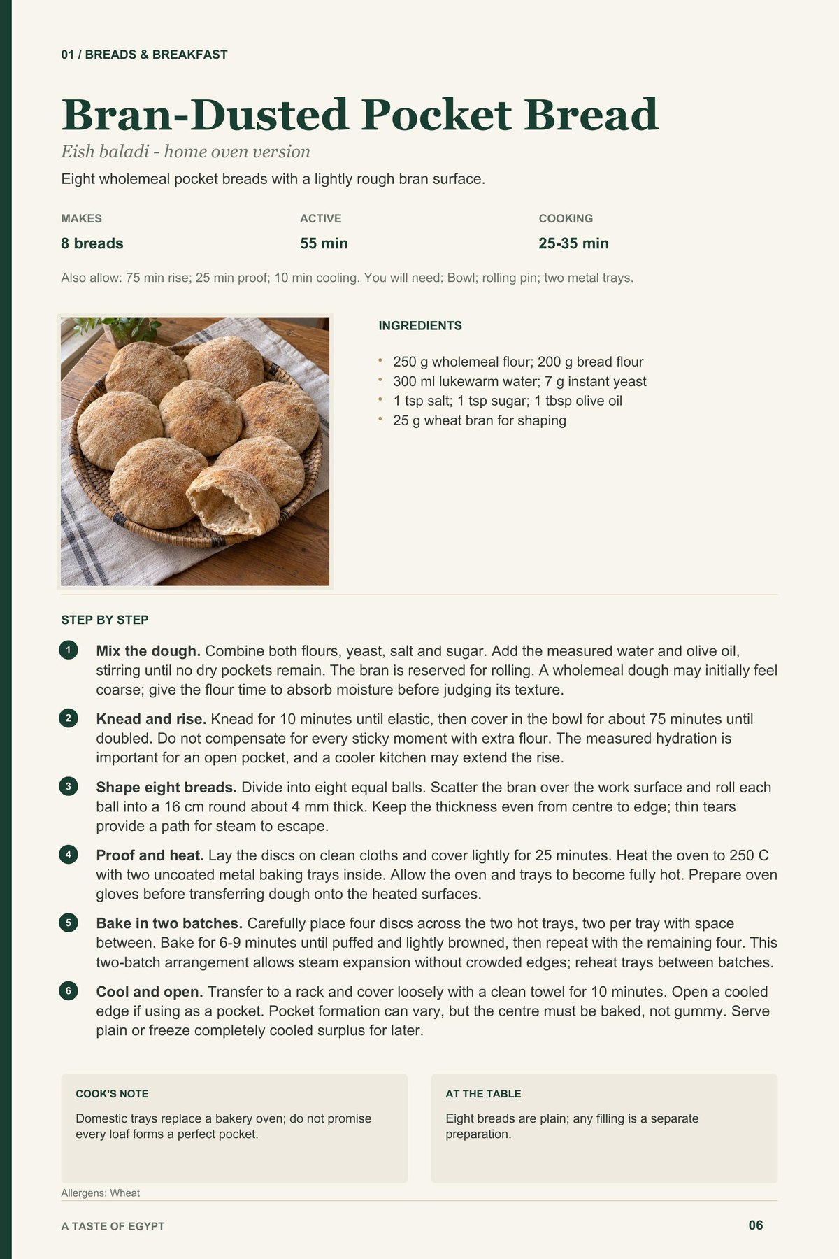 Bran-Dusted Pocket Bread recipe page from A Taste of Egypt