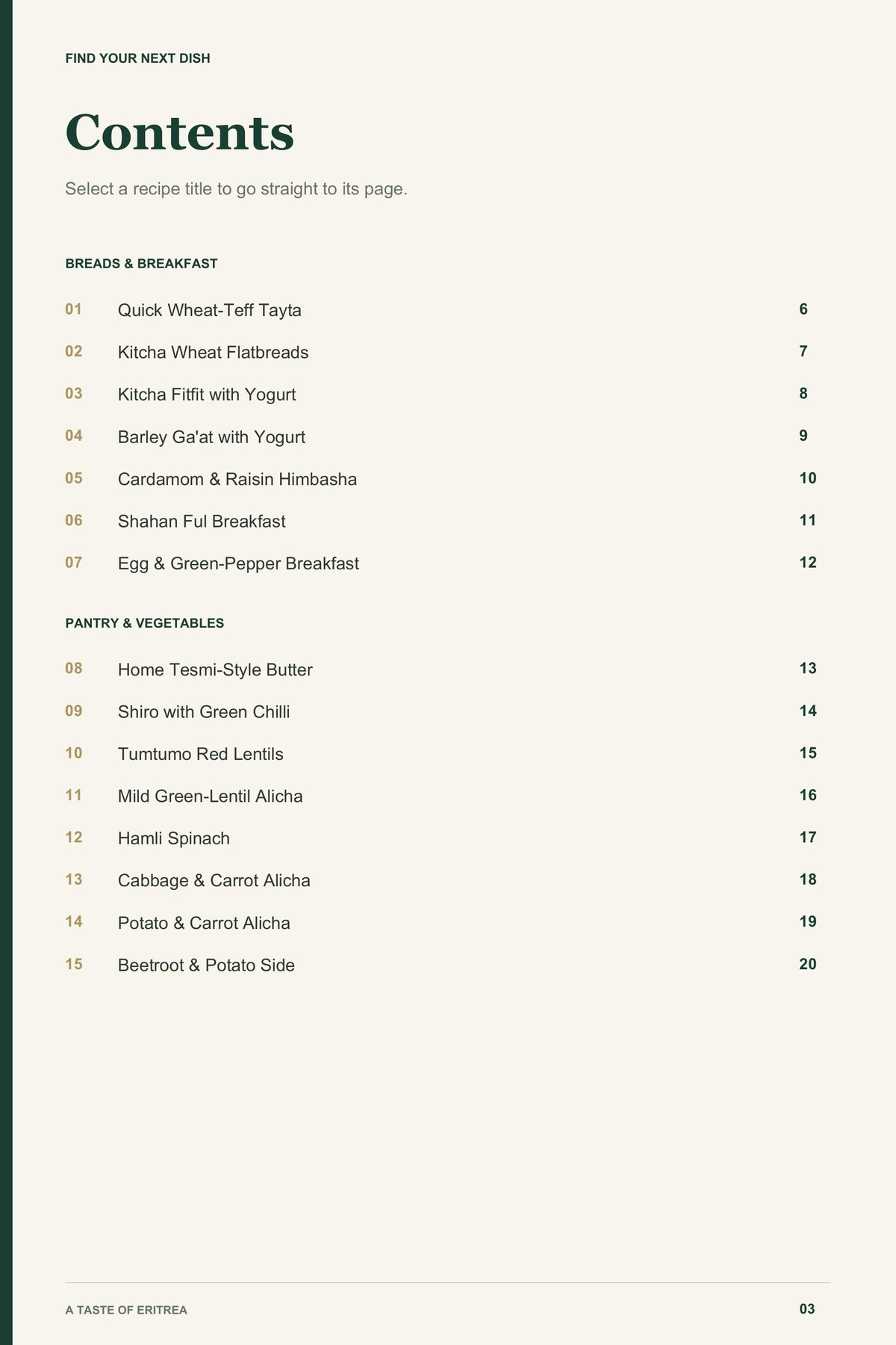 Contents, page 1 from A Taste of Eritrea