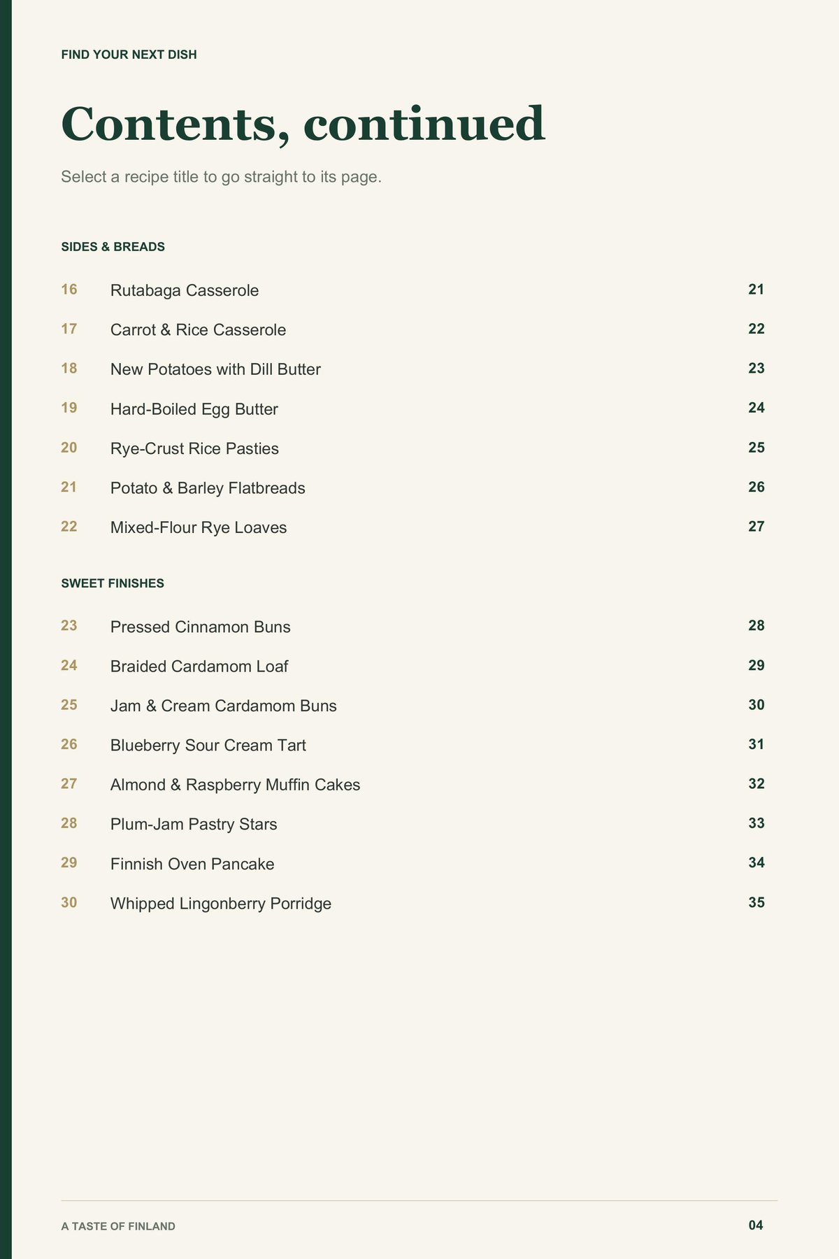Contents, page 2 from A Taste of Finland