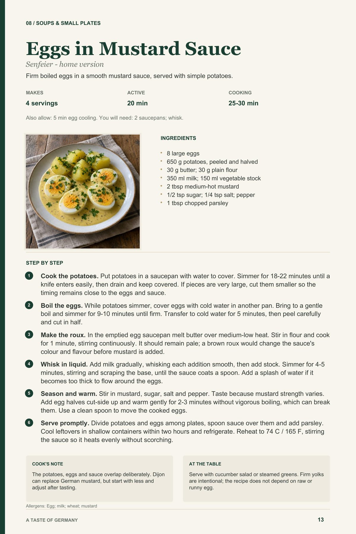 Eggs in Mustard Sauce recipe page from A Taste of Germany