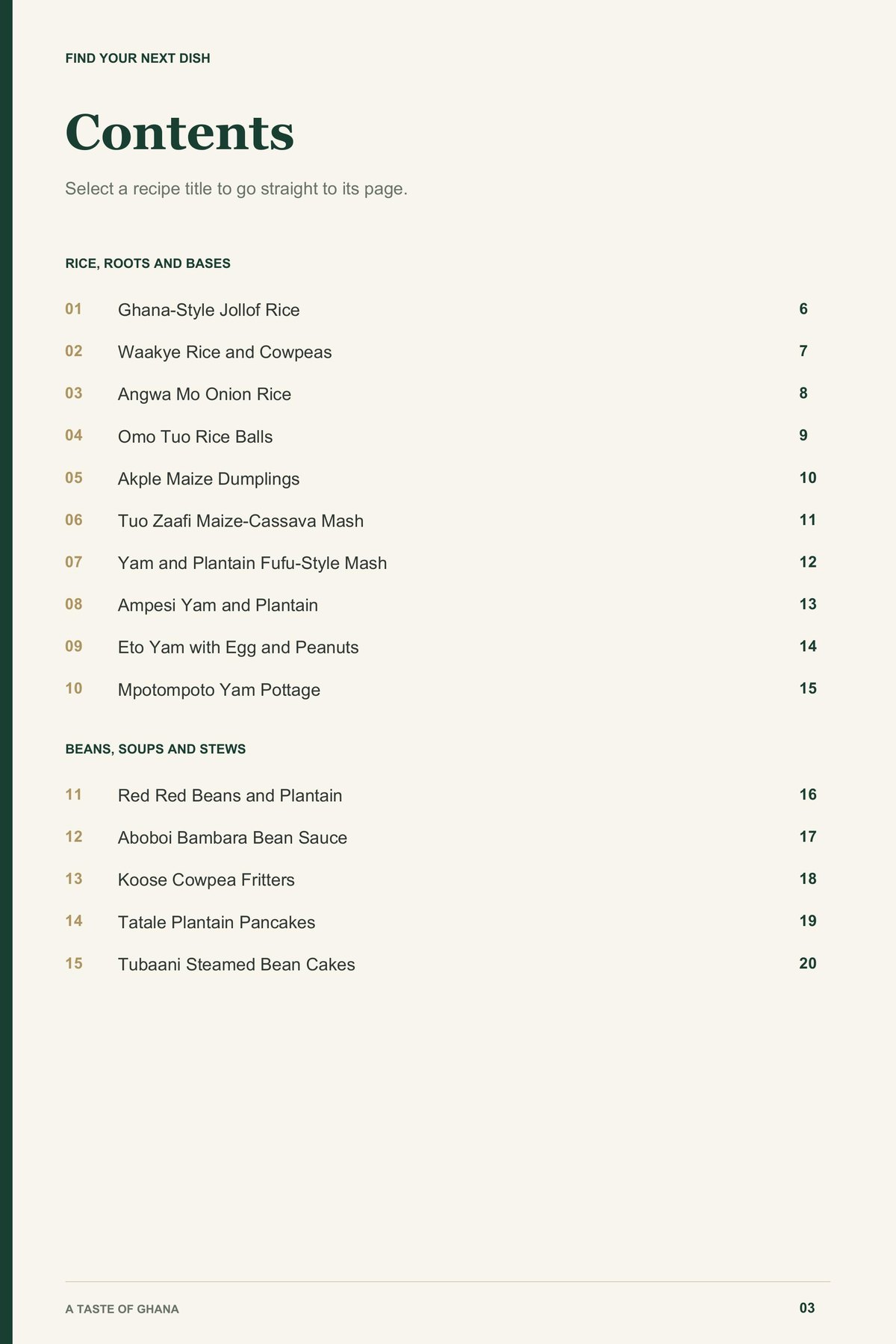 Contents, page 1 from A Taste of Ghana