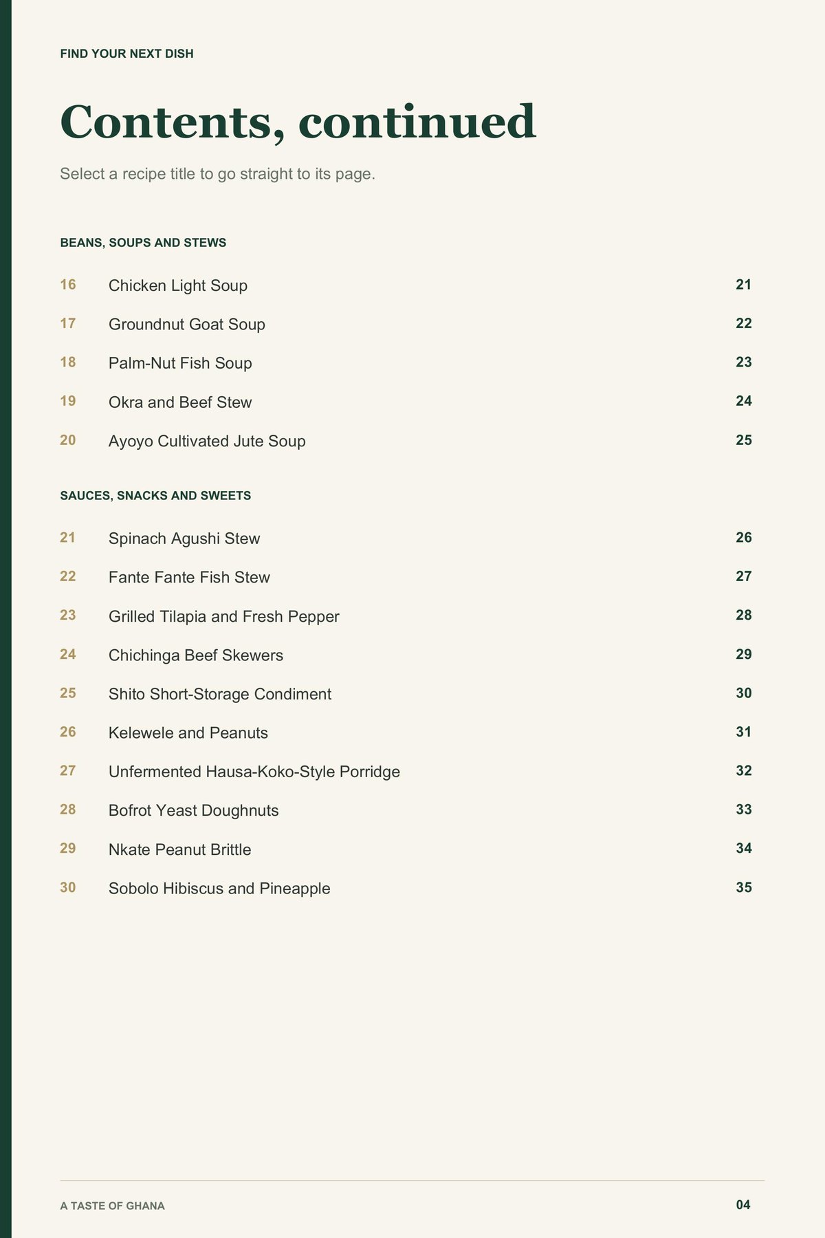 Contents, page 2 from A Taste of Ghana