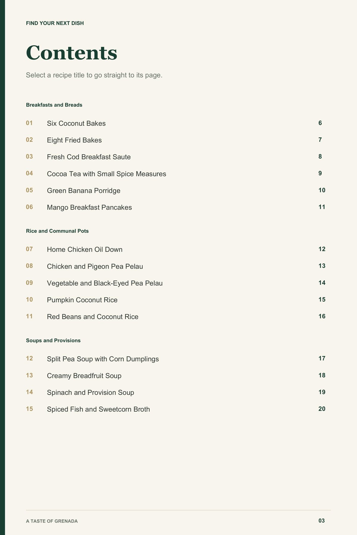 Contents, page 1 from A Taste of Grenada