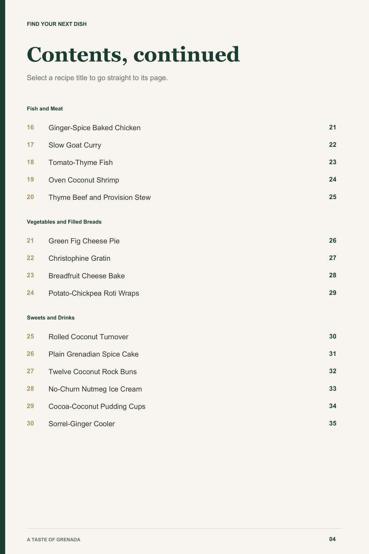 Contents, page 2 from A Taste of Grenada