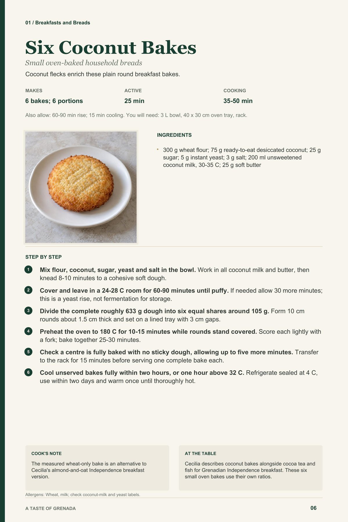 Six Coconut Bakes recipe page from A Taste of Grenada