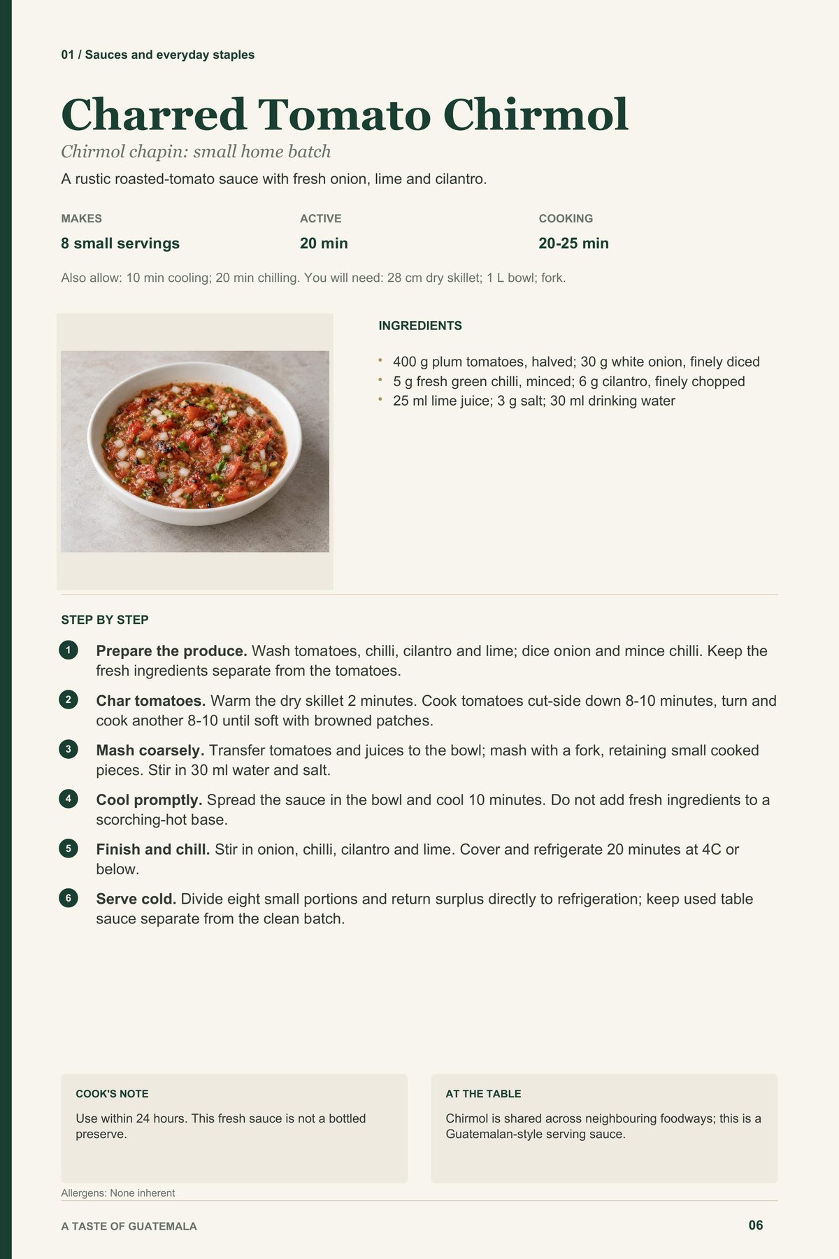 Charred Tomato Chirmol recipe page from A Taste of Guatemala